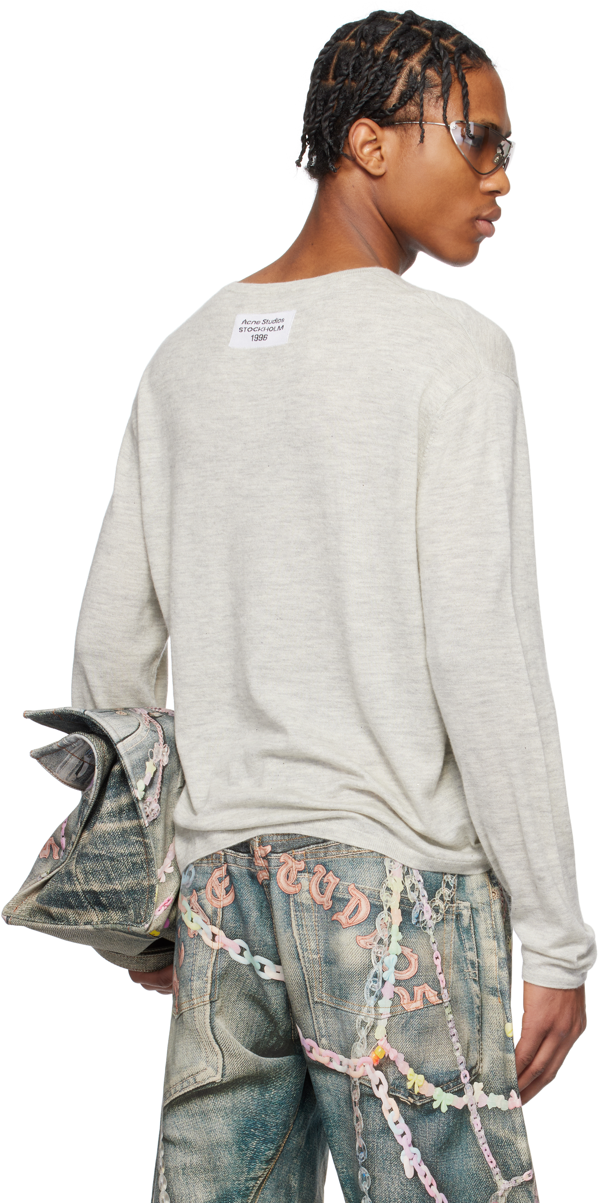 Acne Studios Gray Crew Neck Cashmere Sweater In X92 Light Grey Melan