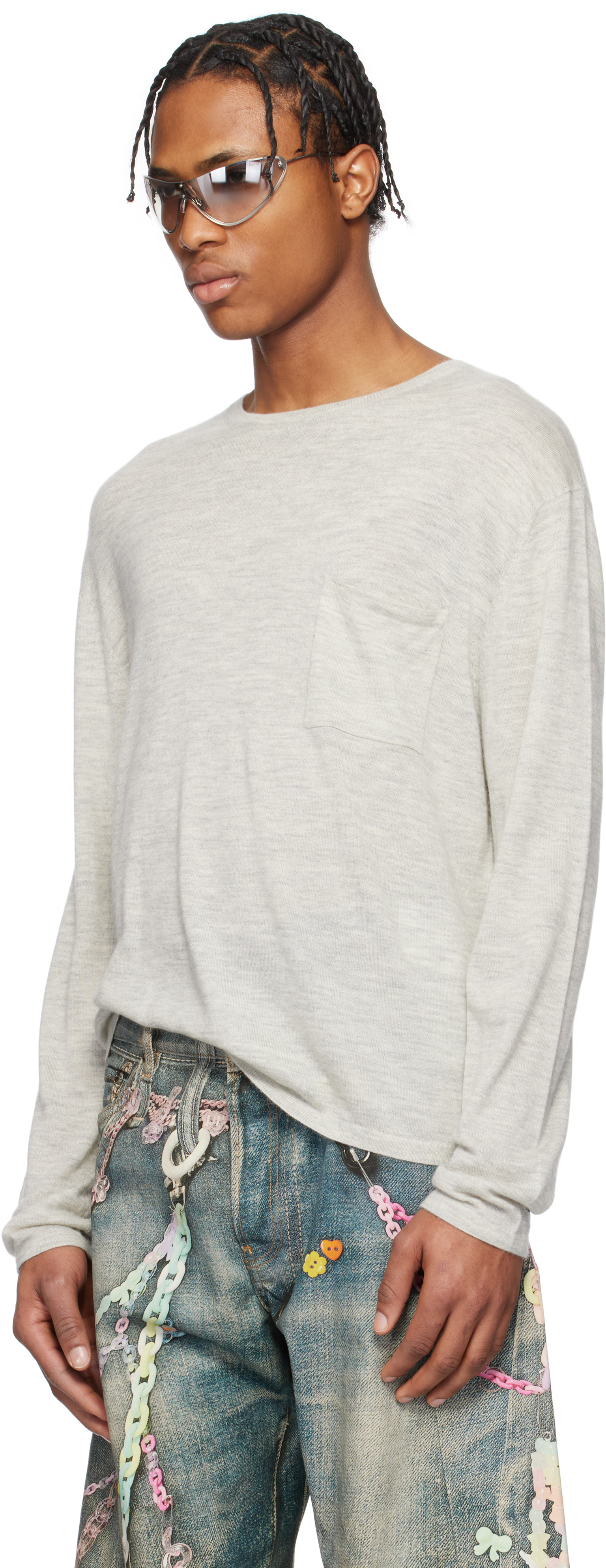 Acne Studios Gray Crew Neck Cashmere Sweater In X92 Light Grey Melan