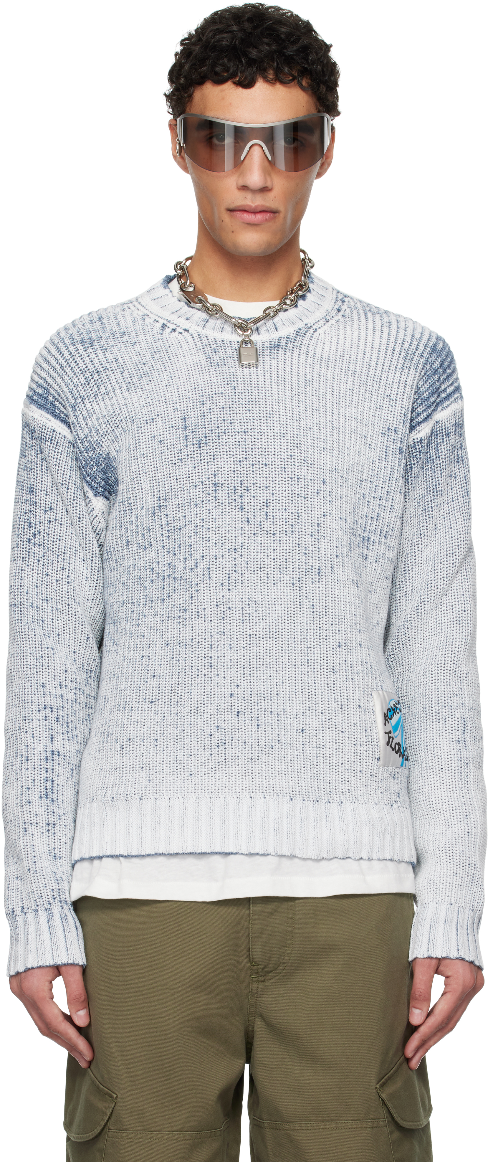 Shop Acne Studios Blue & White Crew Neck Sweater In Dn2 Denim Blue/white