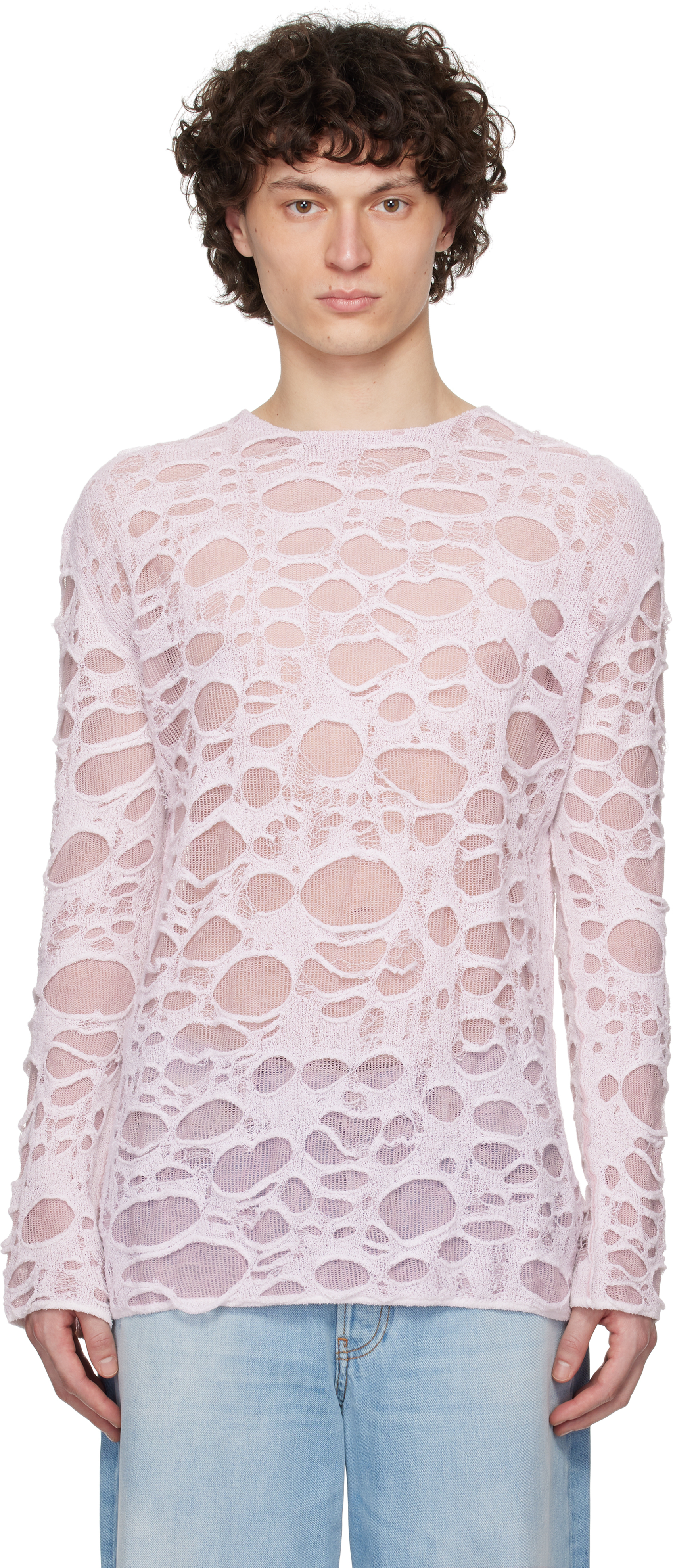 【Acne Studios】ピンク＆ホワイト レイヤード ニットトップス Acne Studiosのピンク＆ホワイト レイヤード ニットトップスが