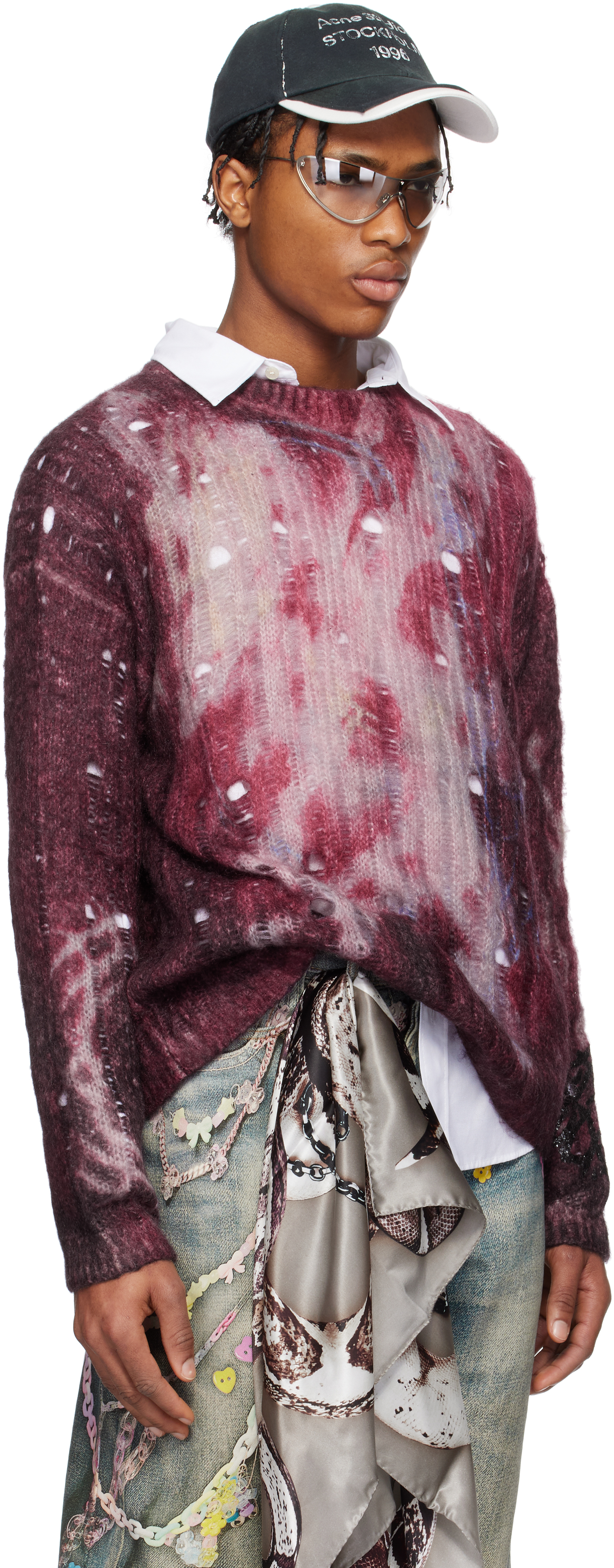 Shop Acne Studios Purple Printed Knit Sweater In Ad8 Dark Purple