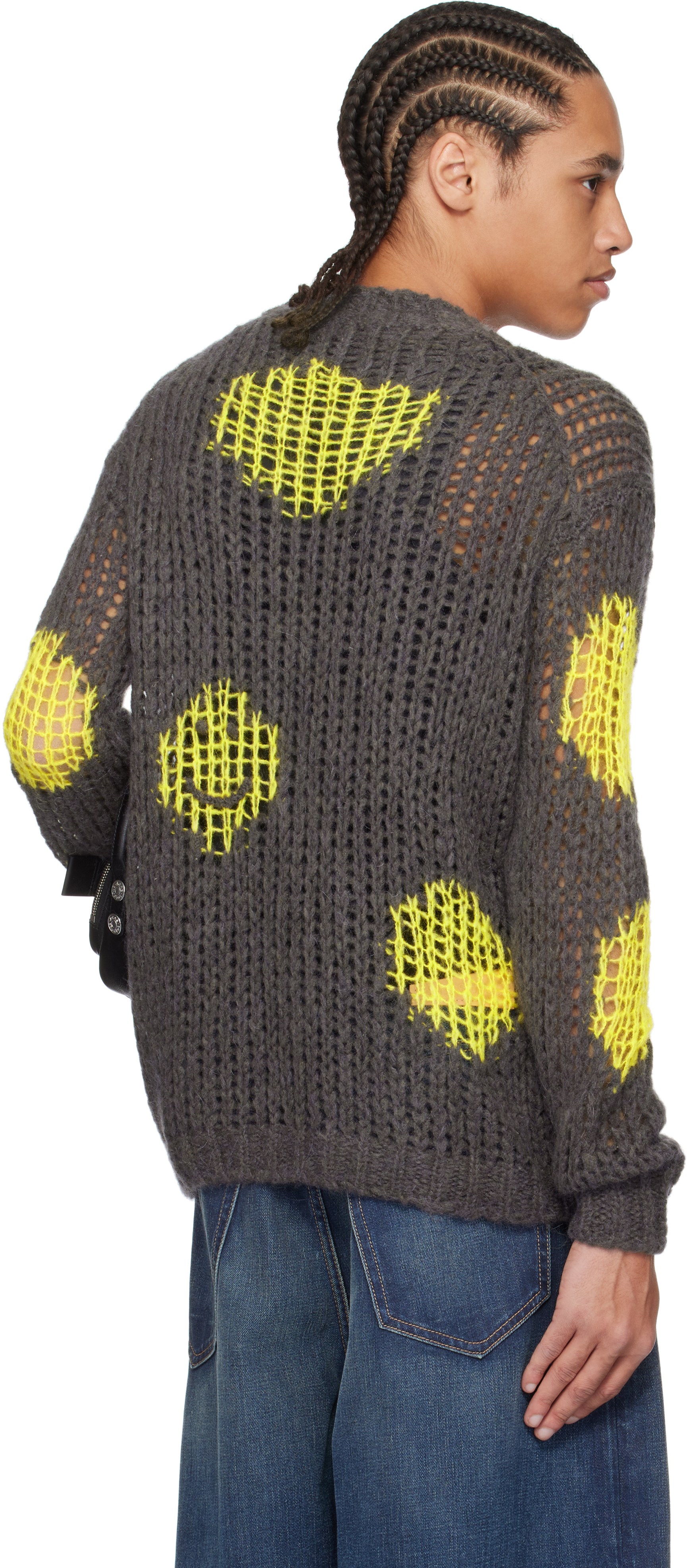 Acne Studios Gray & Yellow Embroidered Mohair Sweater In Amy Grey/yellow