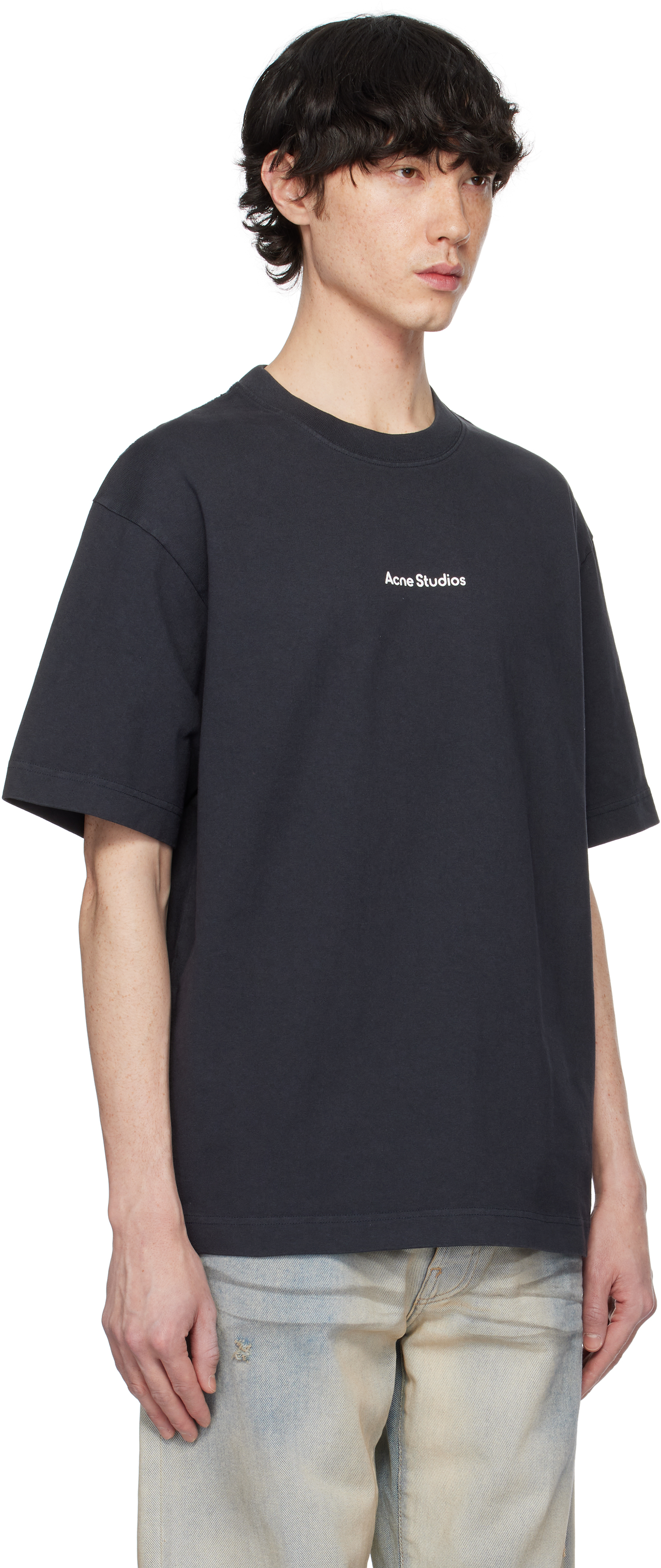 ACNE STUDIOS BLACK RELAXED FIT STAMP LOGO T-SHIRT
