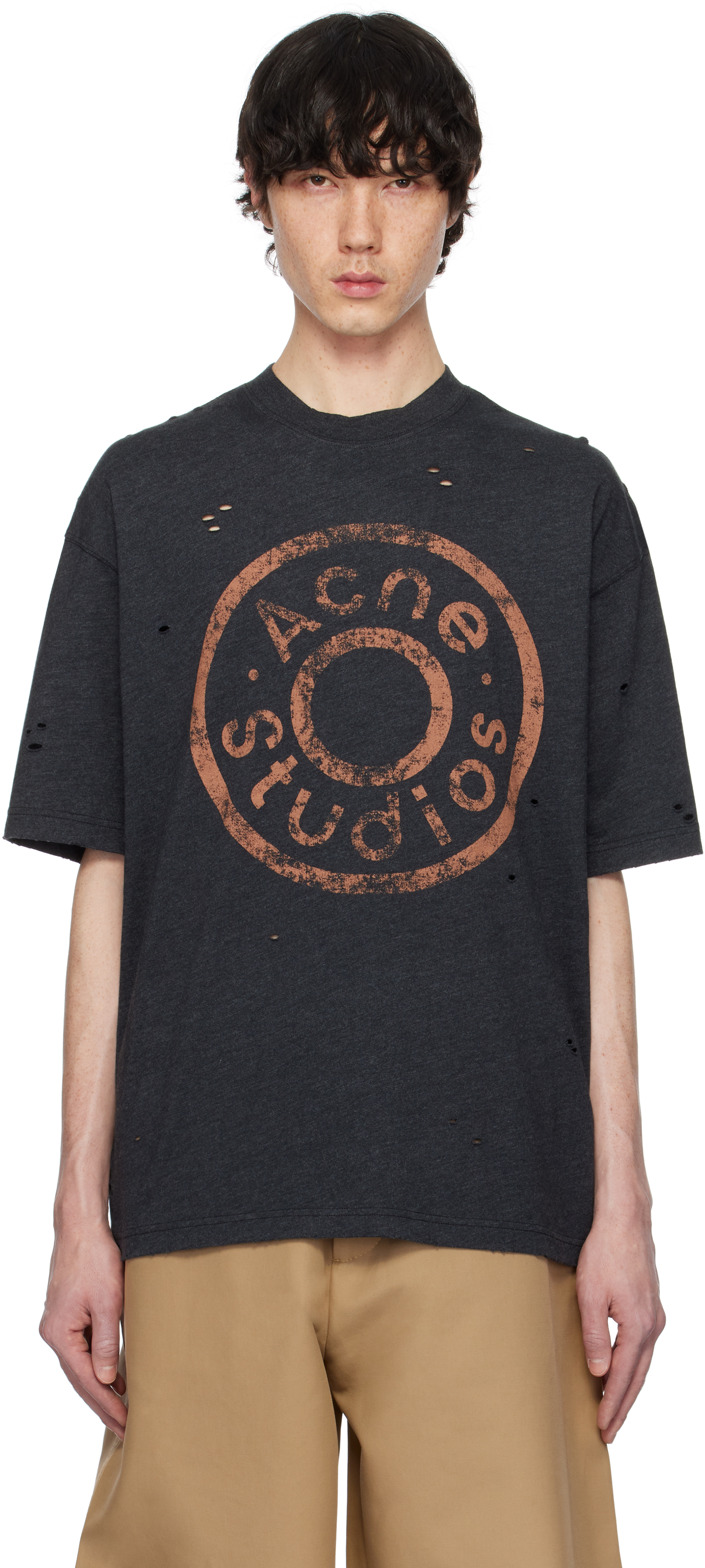 ACNE STUDIOS GRAY RELAXED FIT LOGO T-SHIRT