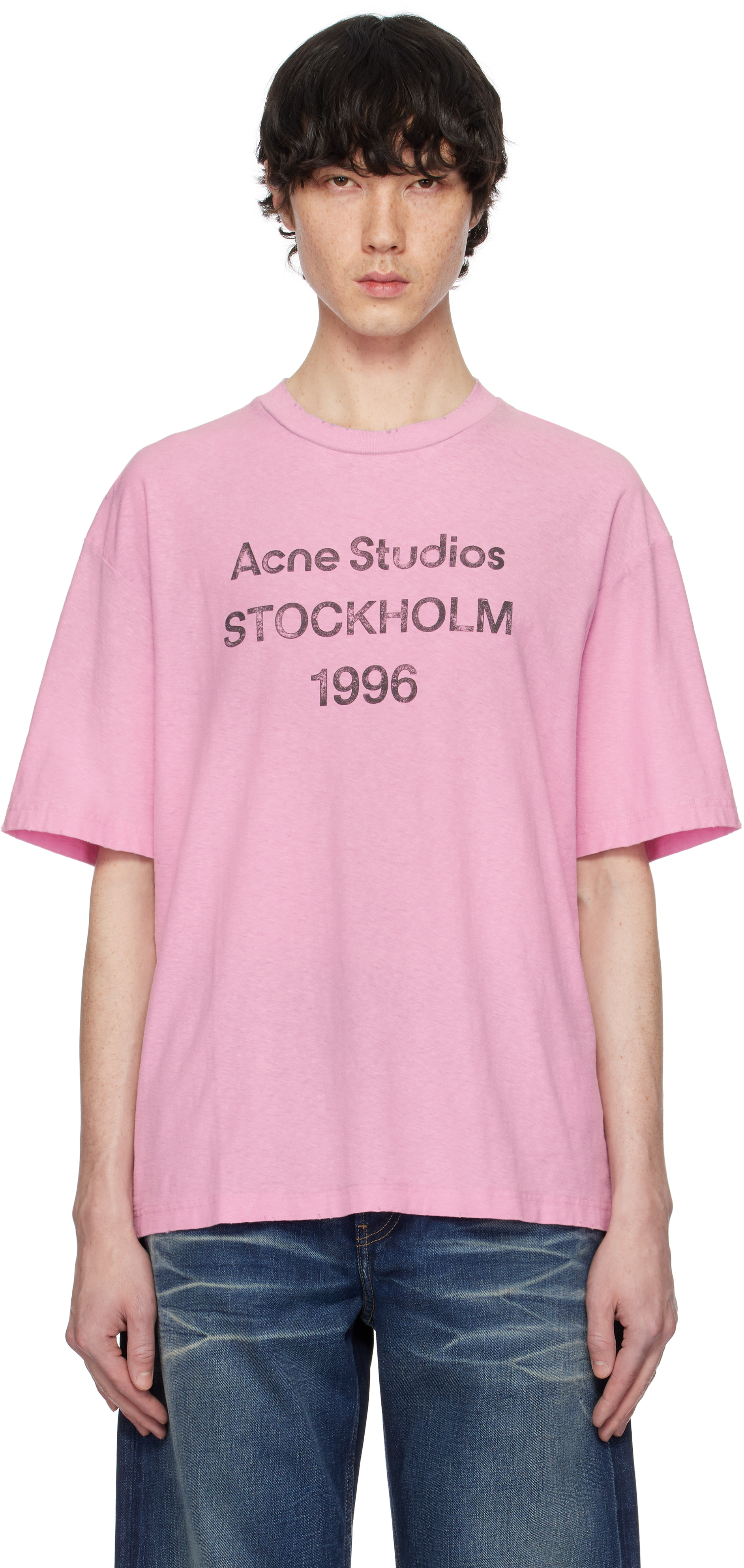 Tシャツ・カットソー Acne Studios Pink Cotton T-Shirt Logo embroidered cotton T-shirt in pink - Acne Studios