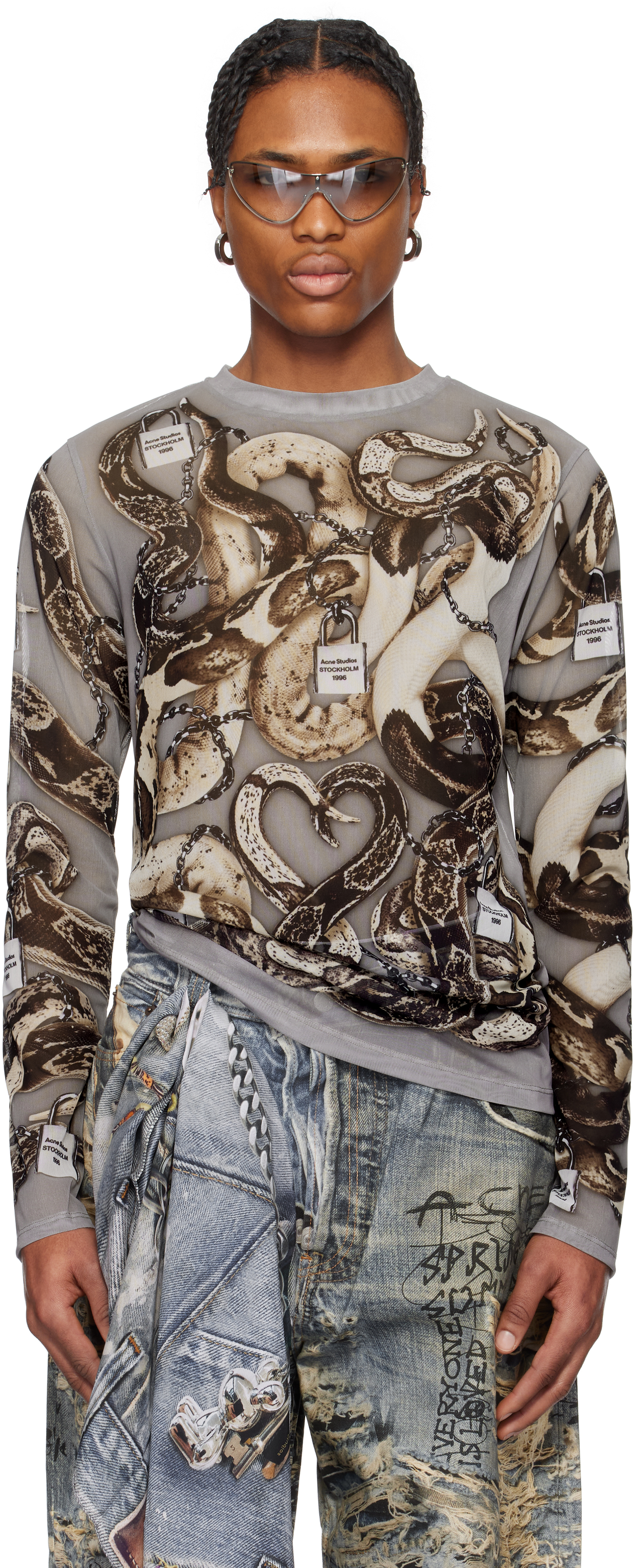 Gray Printed Long Sleeve T-shirt by Acne Studios on Sale