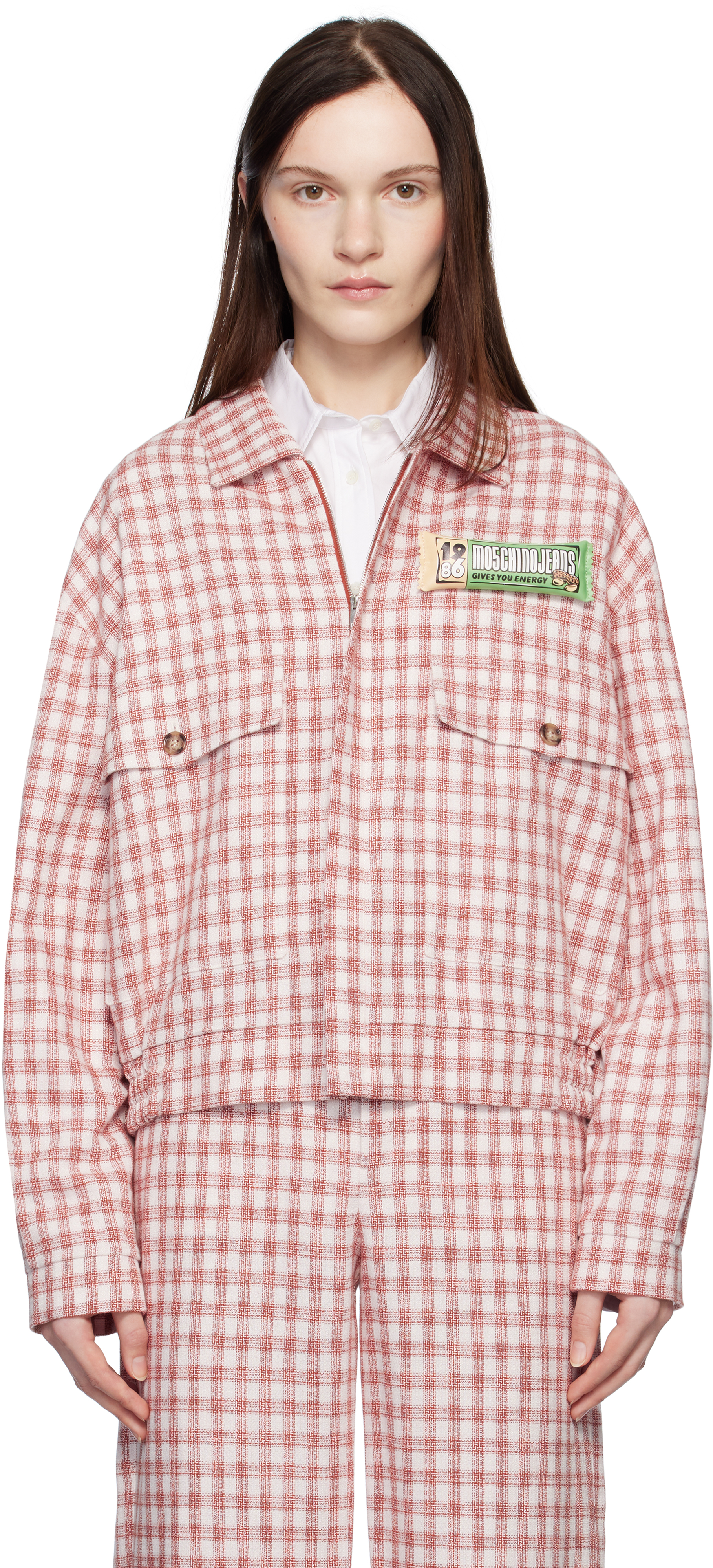 Red Viscose-Linen Check Jacket