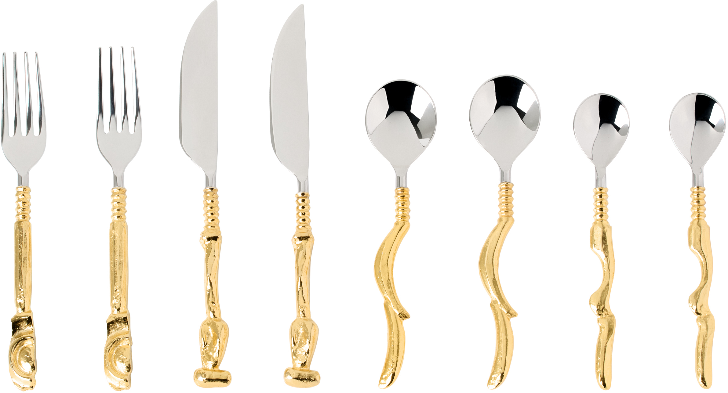 Alighieri Gold & Silver 'the Totemic Devotion' Cutlery Set, 8 Pcs In Hw0032