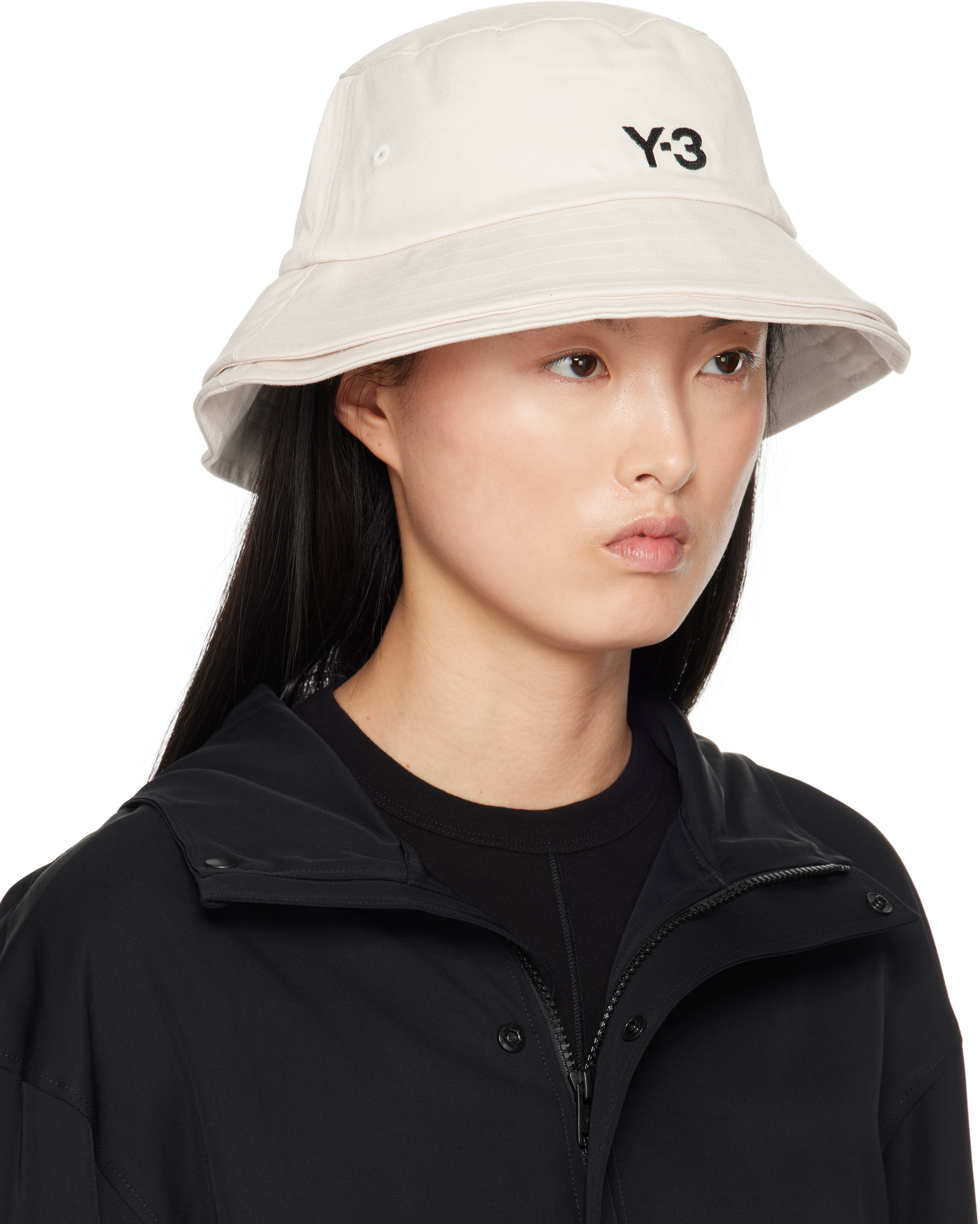 Y-3 Off-white 3-stripes Bucket Hat In Talc