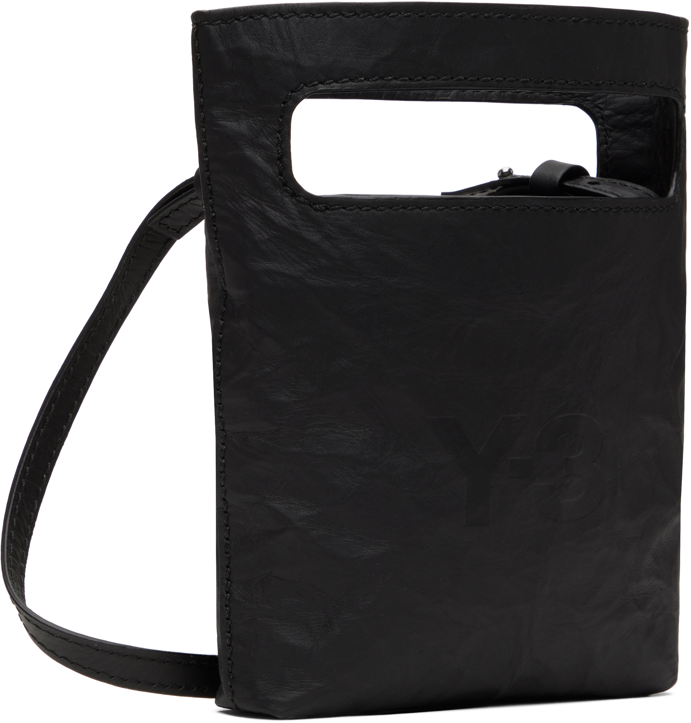 Y-3 BLACK LEATHER CROSSBODY BAG