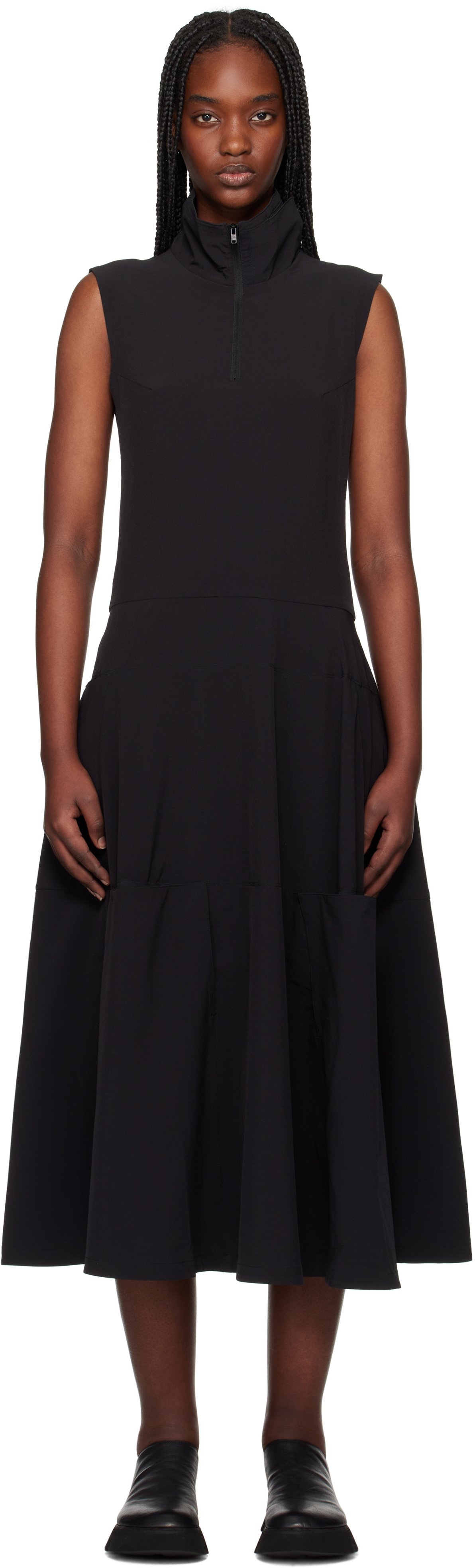 Black Half-Zip Midi Dress