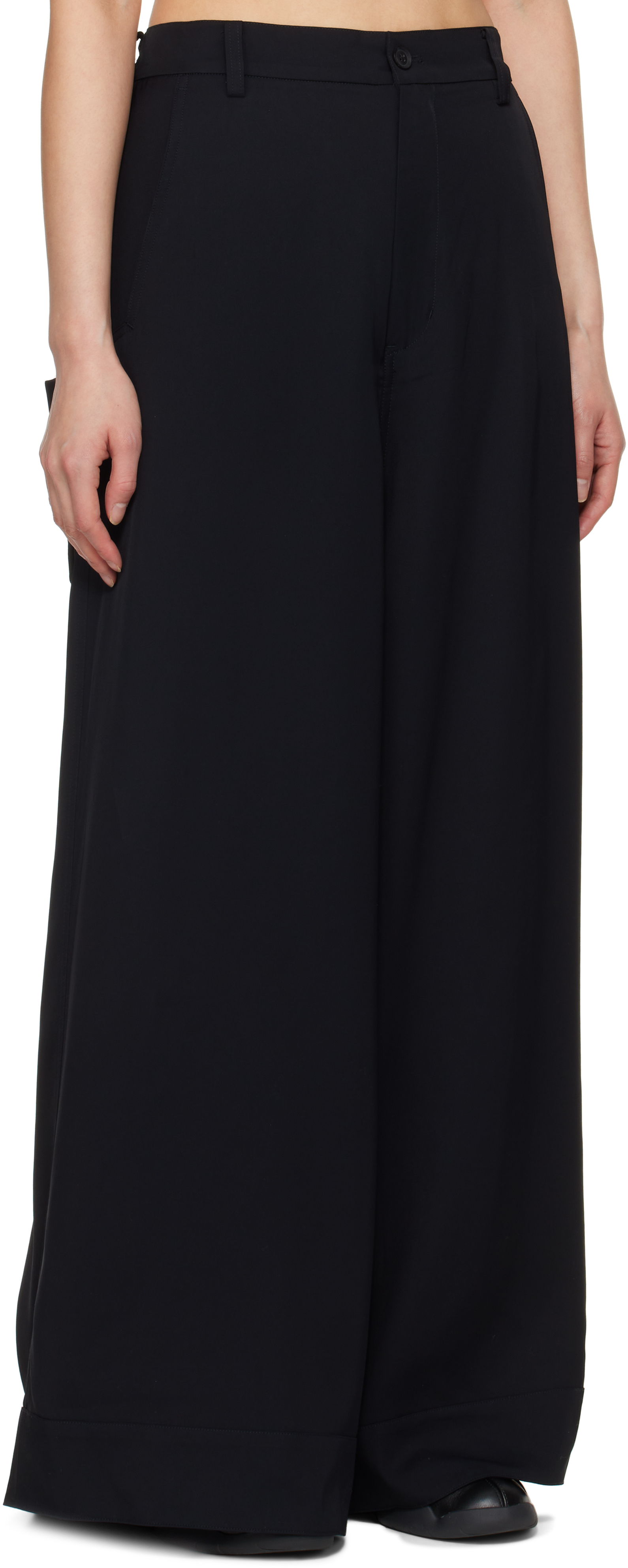 Y-3 Black Rayon Twill Wide Trousers In Black