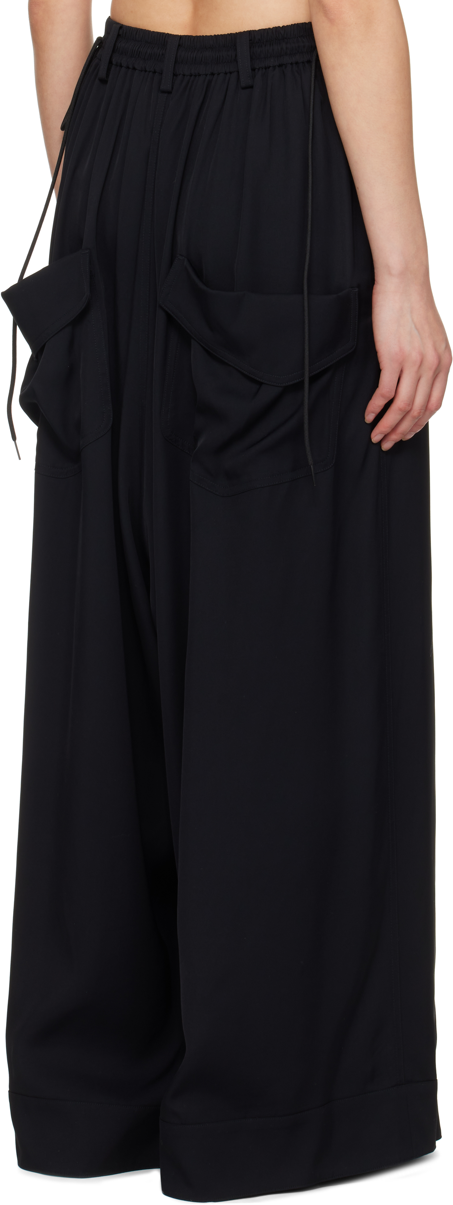 Y-3 Black Rayon Twill Wide Trousers In Black