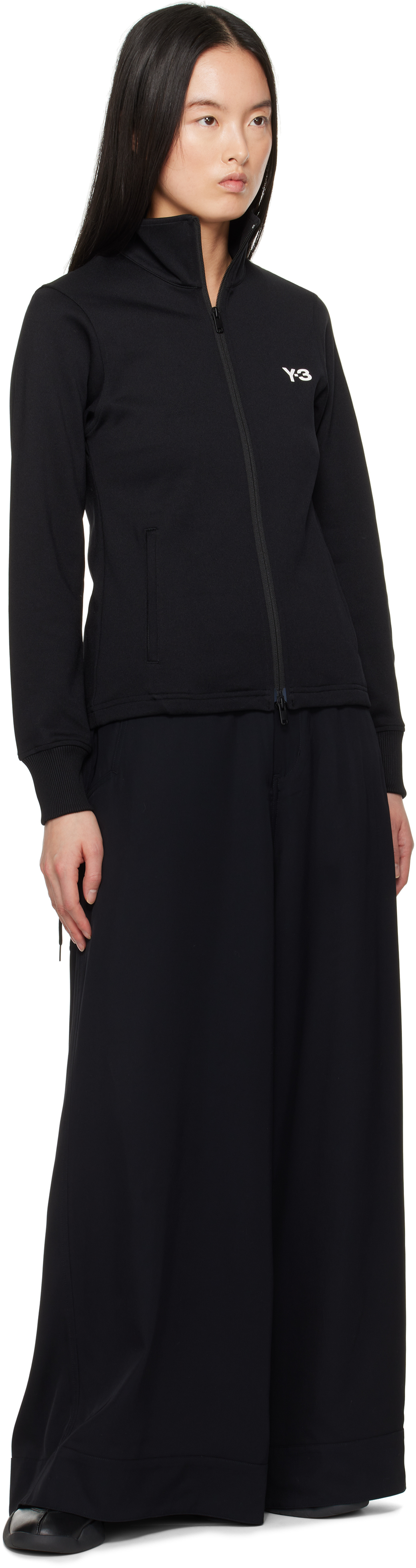 Y-3 Black Rayon Twill Wide Trousers In Black
