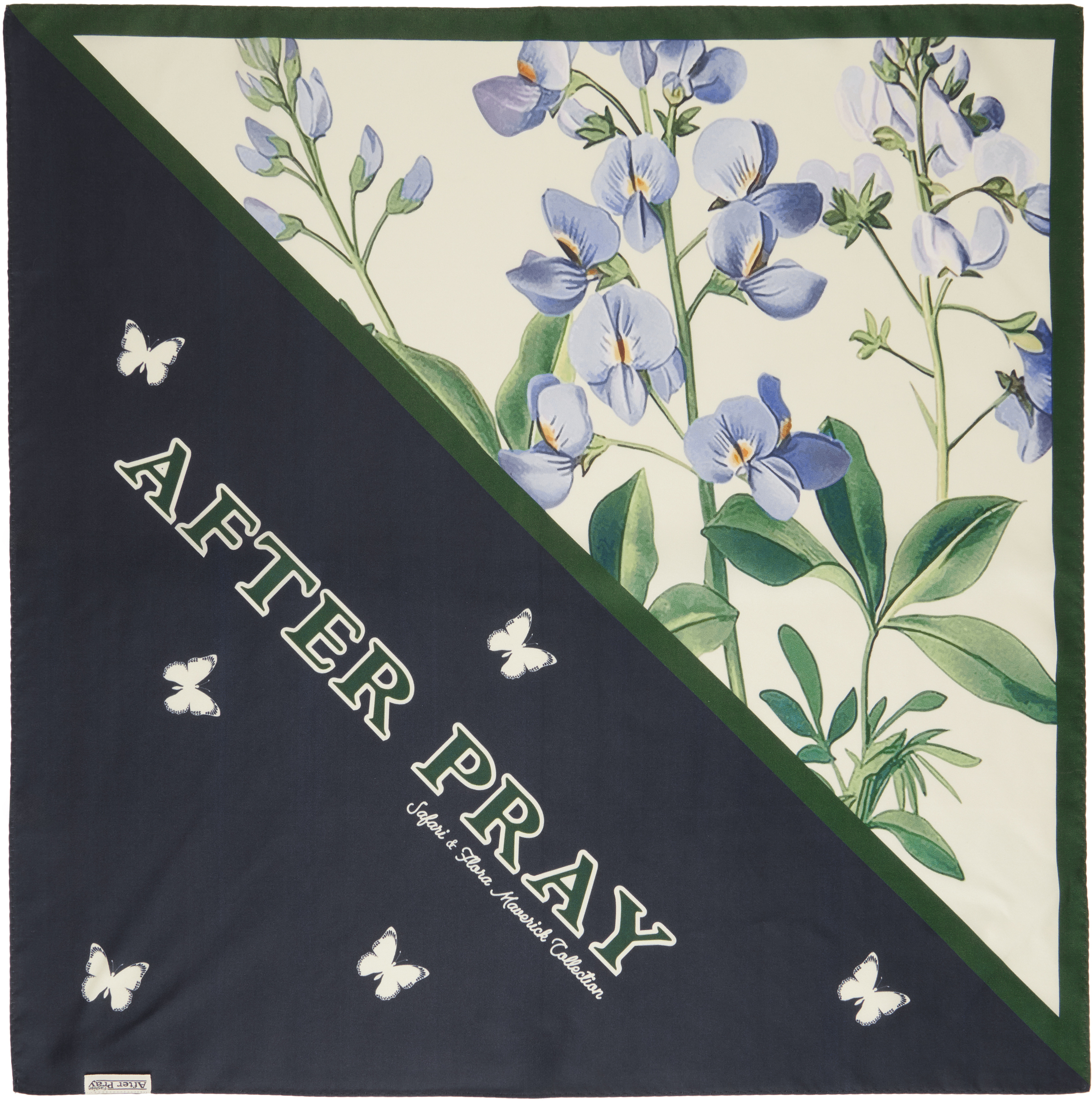 Navy & Green Flower Symbol Silk Scarf