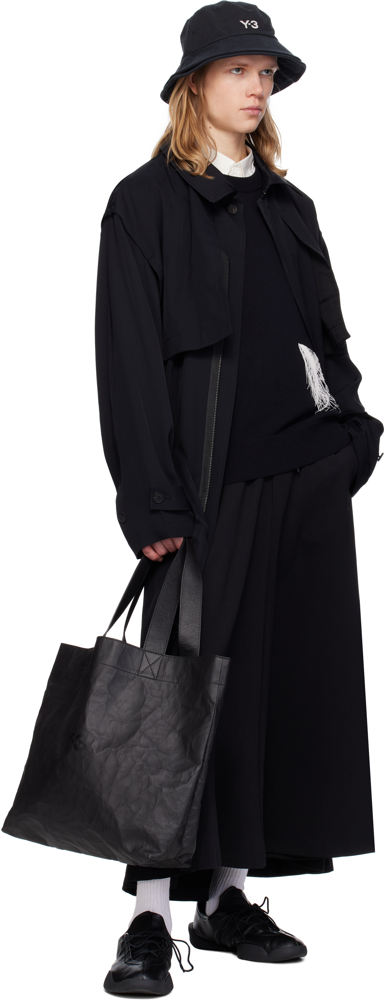Y-3 Back Twill Coat In Black