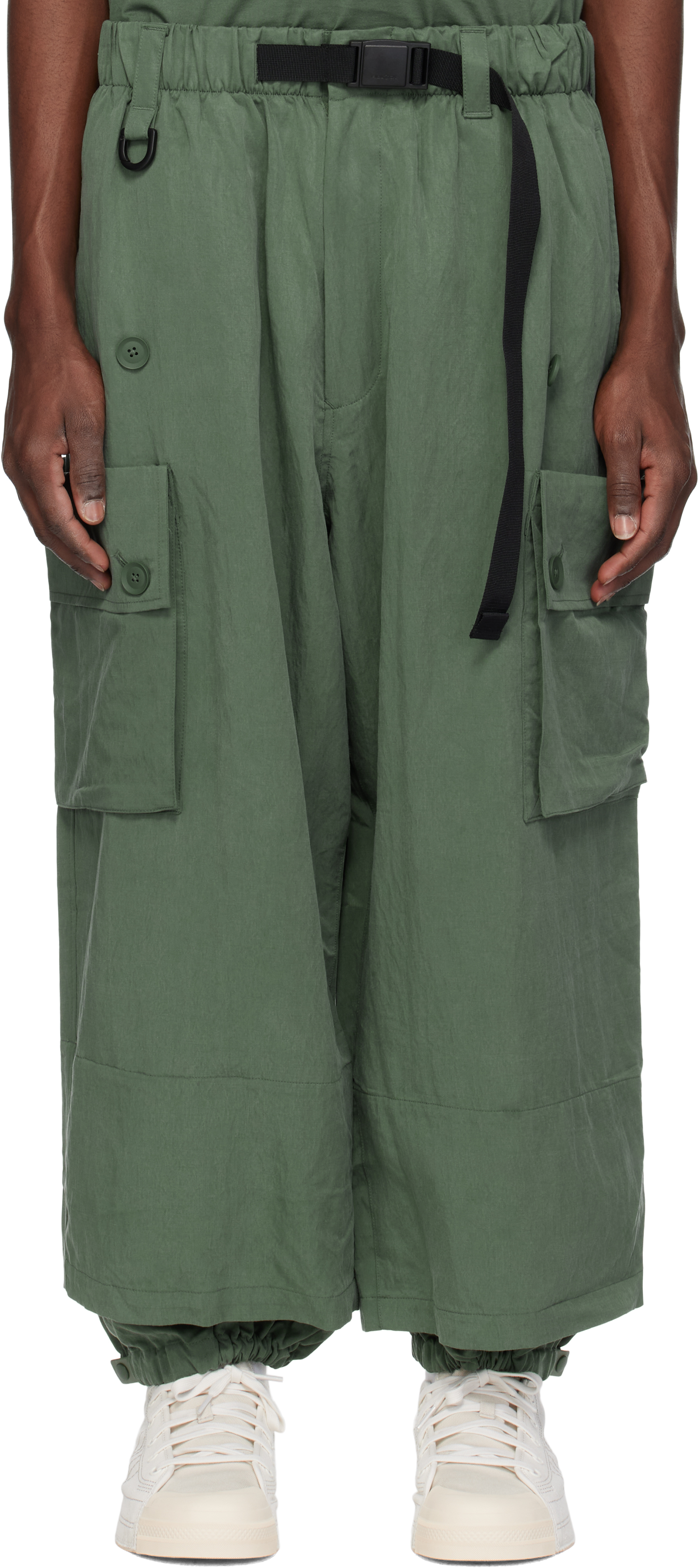 Y-3: Green Twill Cargo Pants | SSENSE