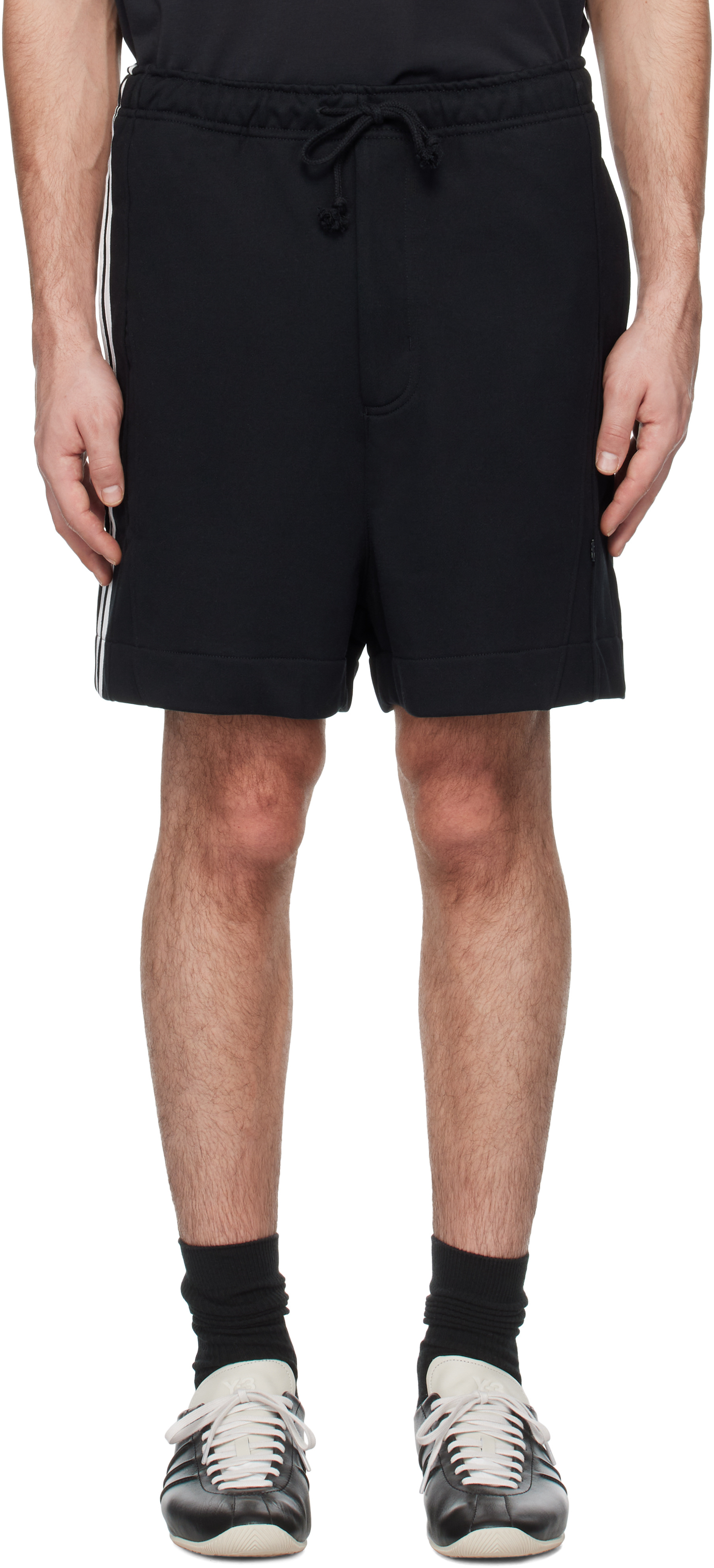 Black French Terry Cutline Shorts