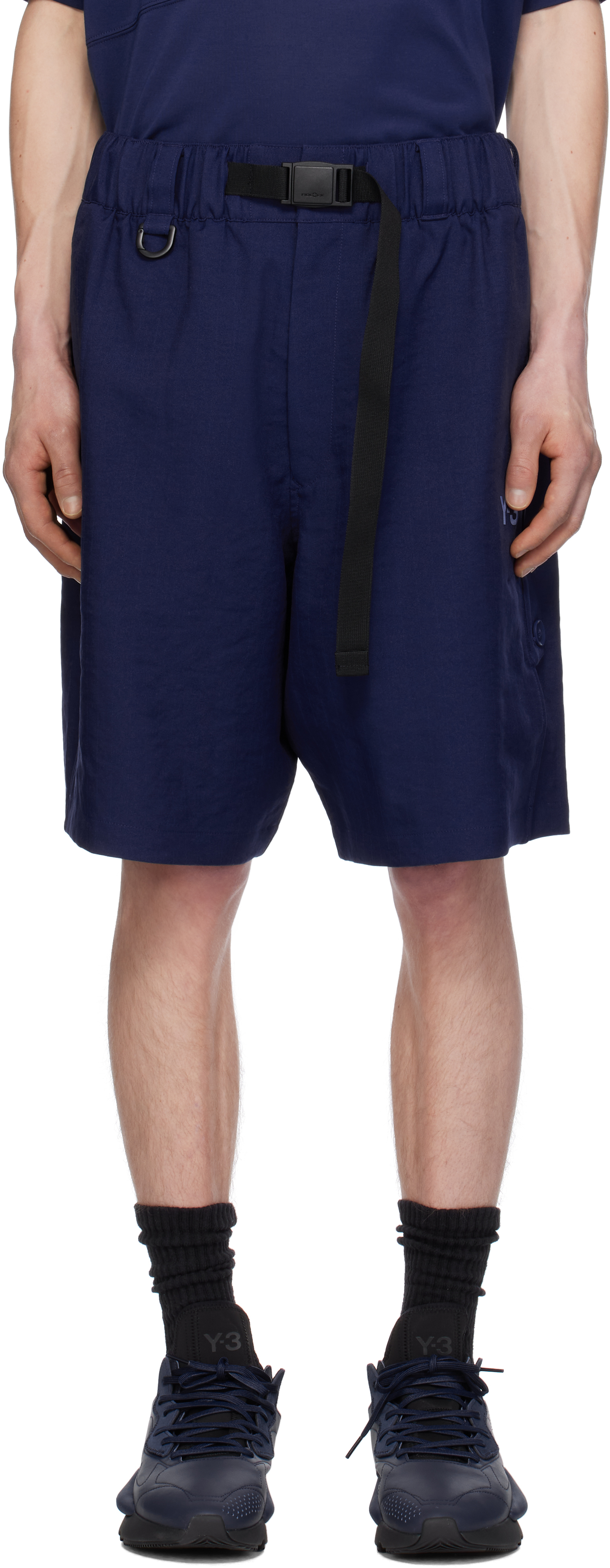Y-3 Blue Uniform 3-stripes Shorts In Blue
