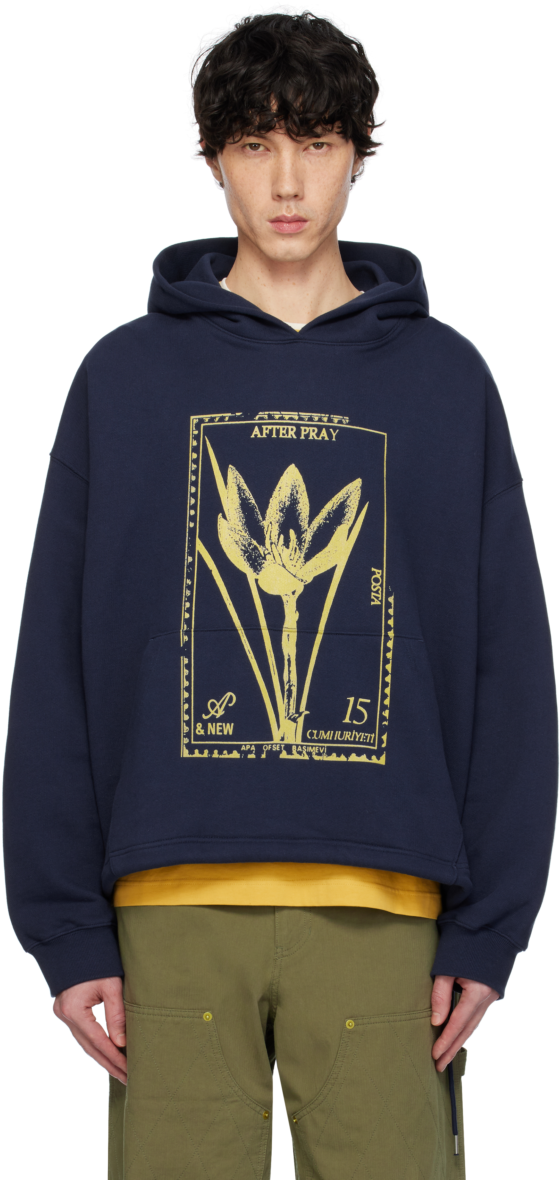 Navy Flora Stamp Hoodie