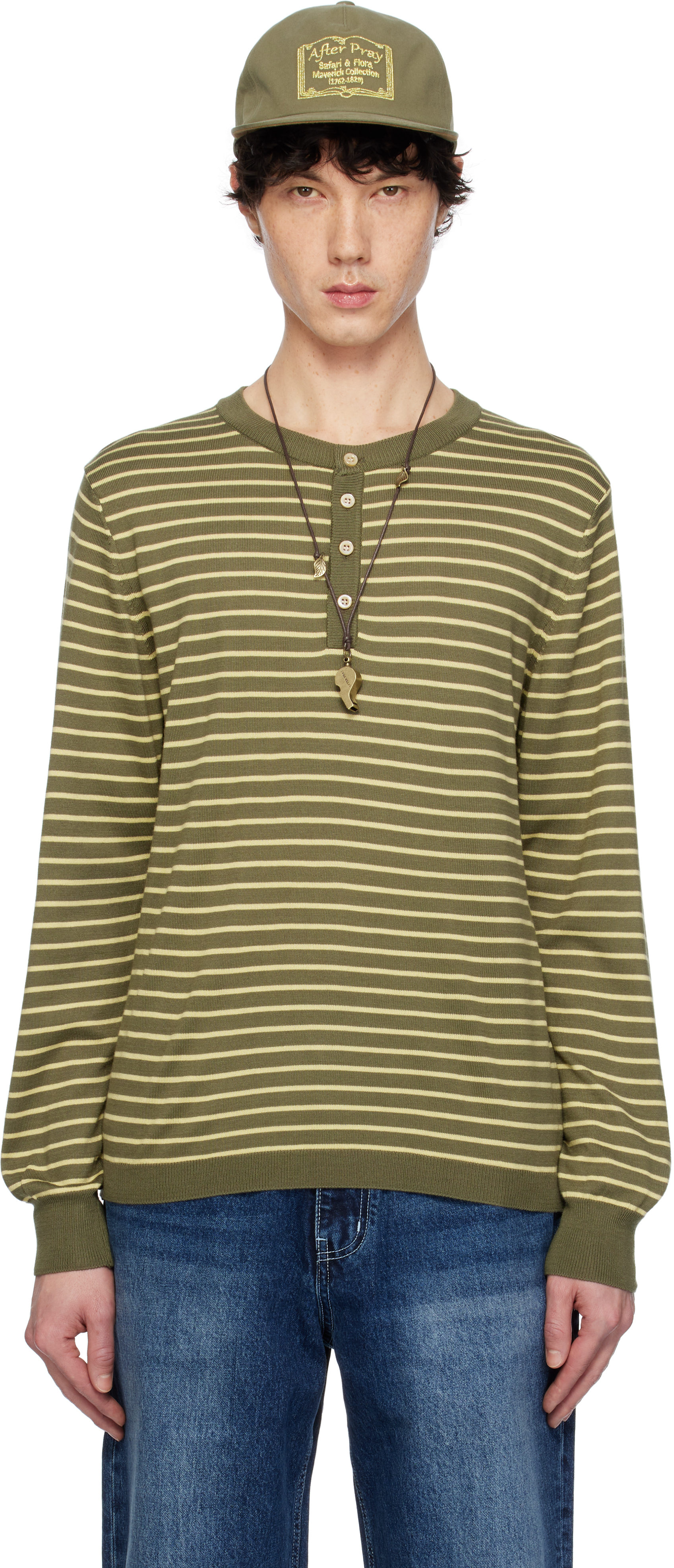 Khaki Stripe Knit Henley