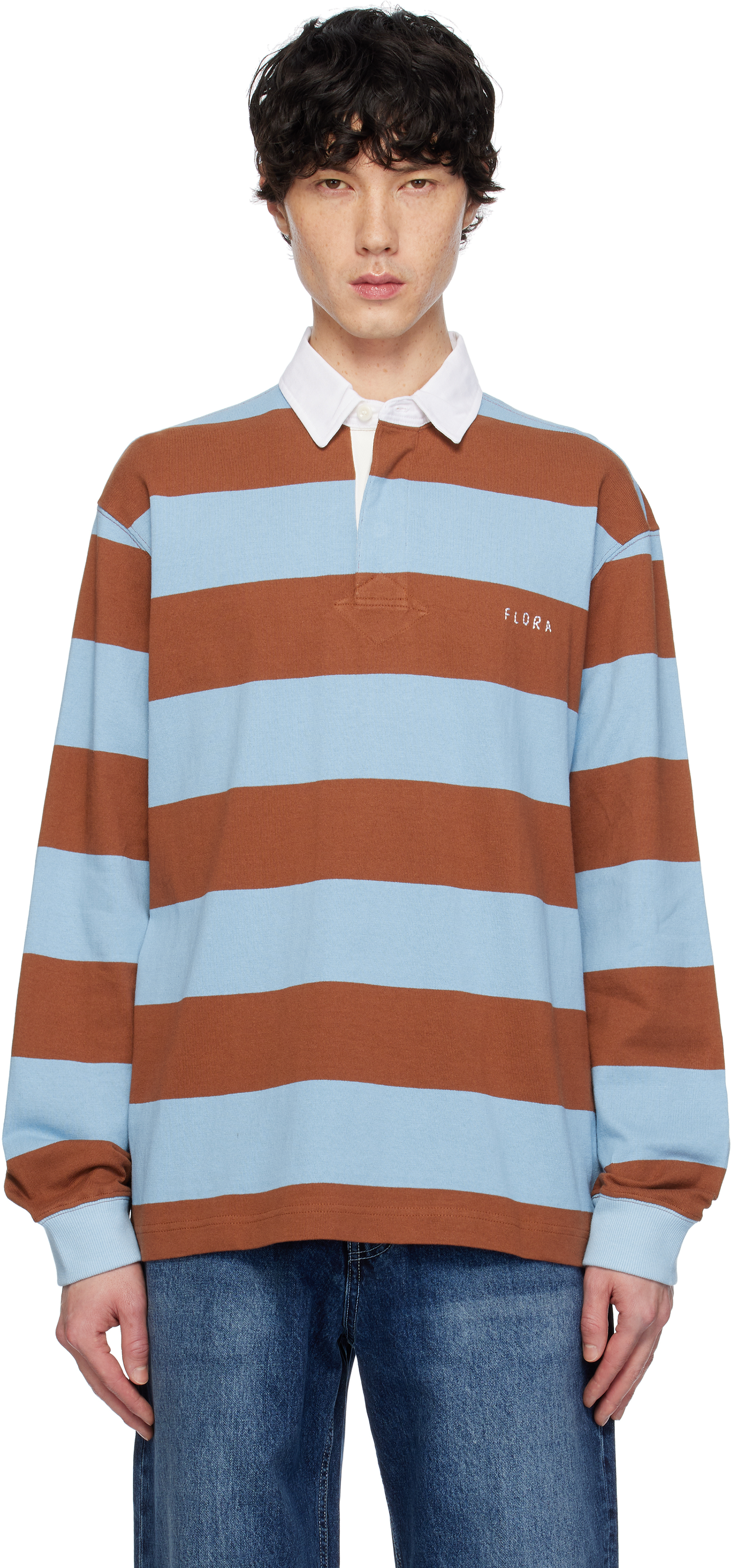 Brown 
Blue Stripe Jersey Rugby Polo