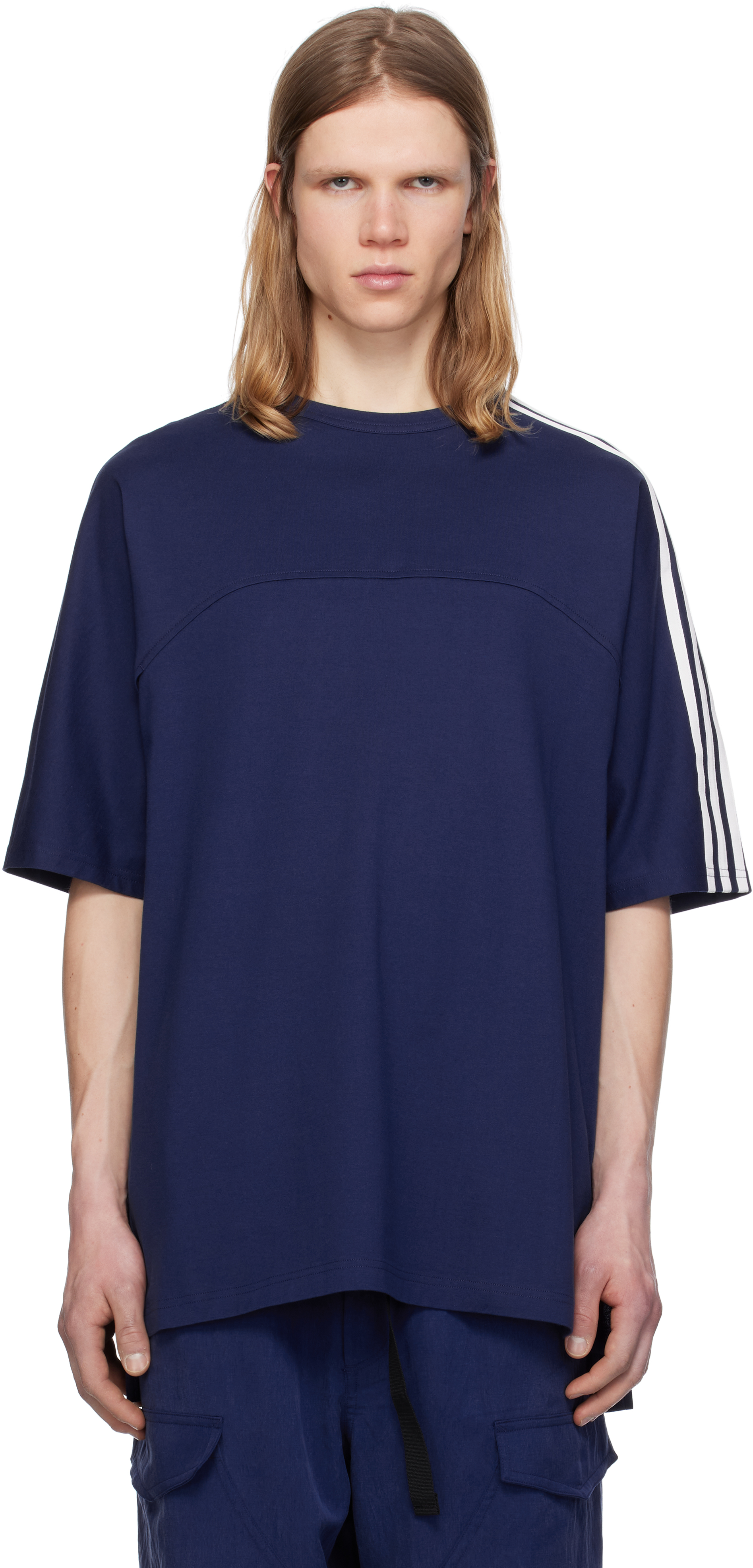 【Y-3】3-Stripes Short Sleeve T-Shirt Dark Blue Blue 3-Stripes Short Sleeve T-shirt by Y-3 on Sale