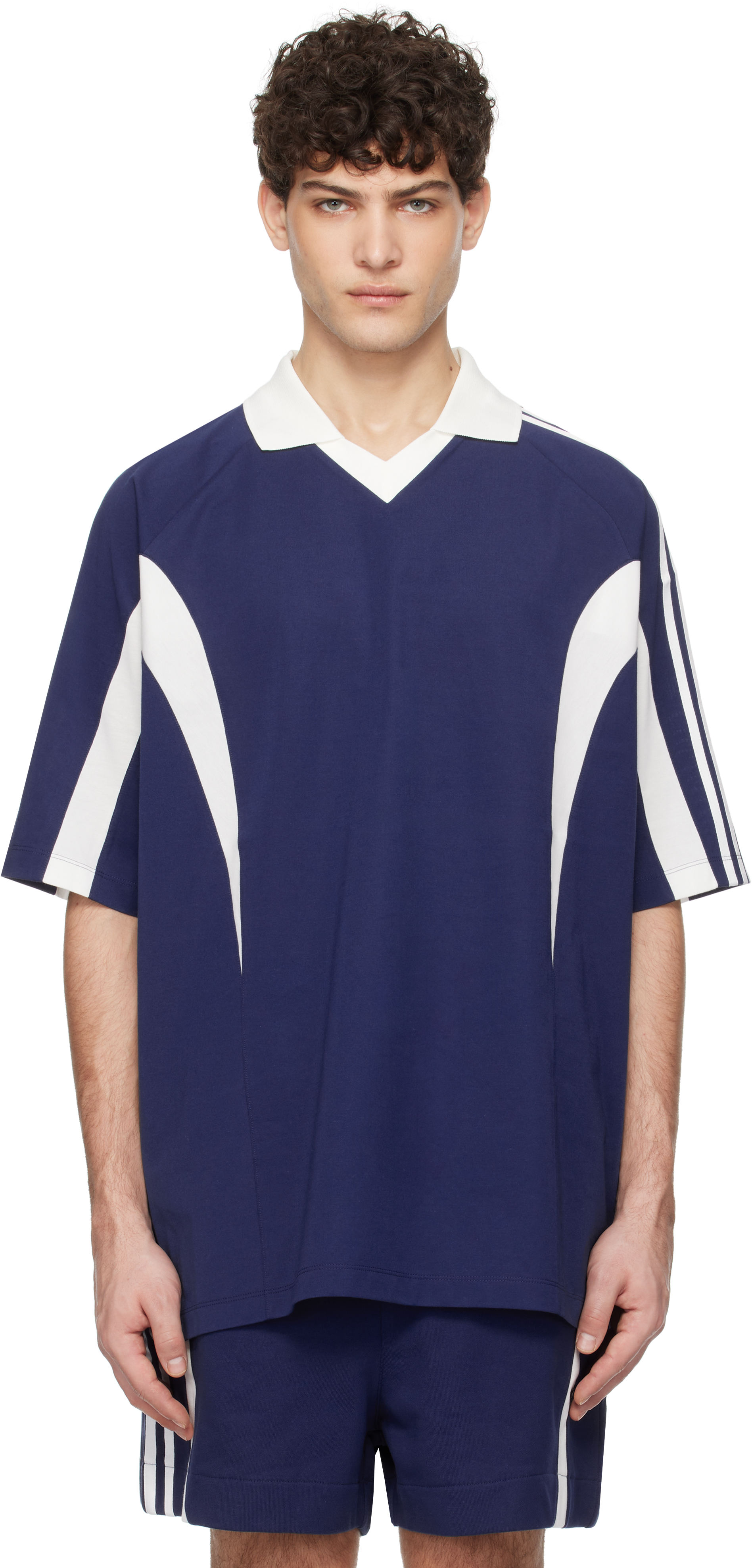 Blue & White V-Neck Polo