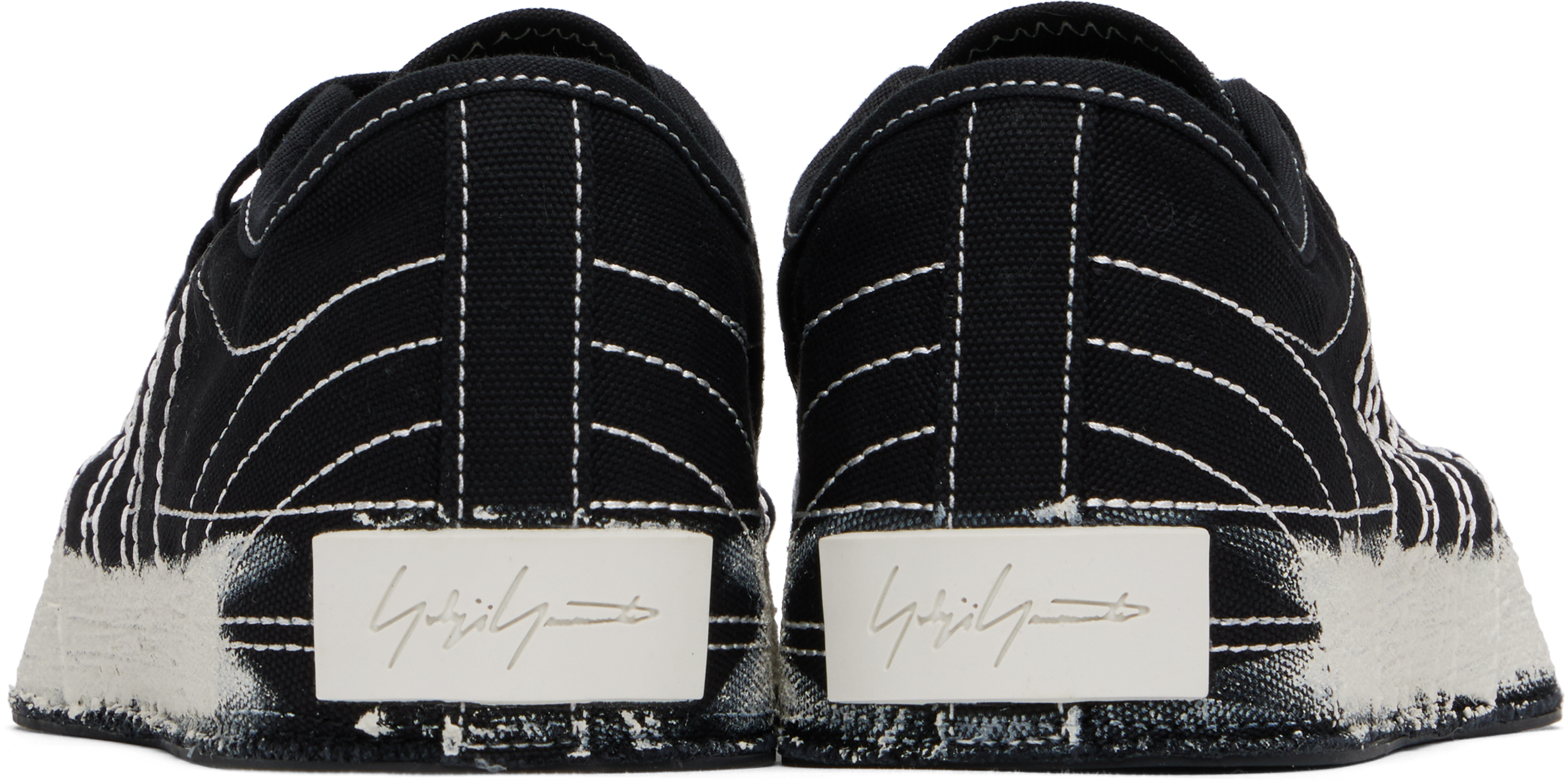 Y-3 Black Textile Sneakers With Distressed Sole In Black