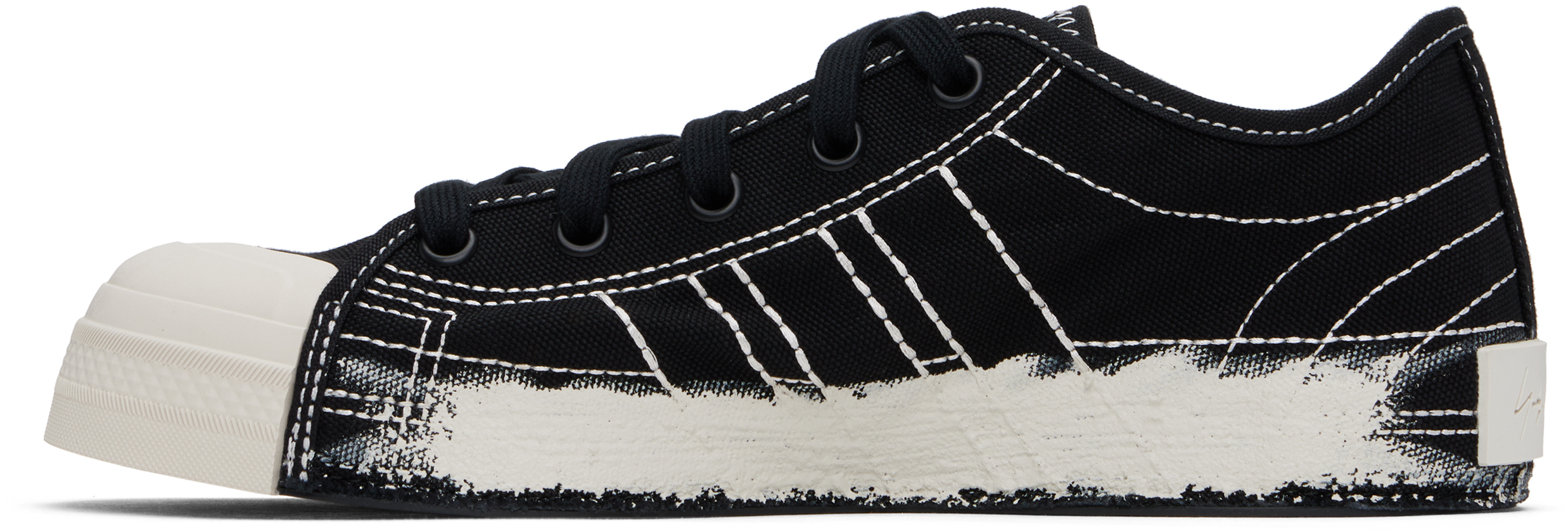 Y-3 Black Textile Sneakers With Distressed Sole In Black
