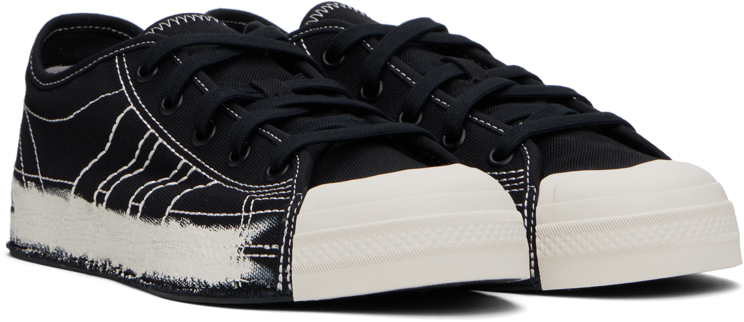 Y-3 Black Textile Sneakers With Distressed Sole In Black