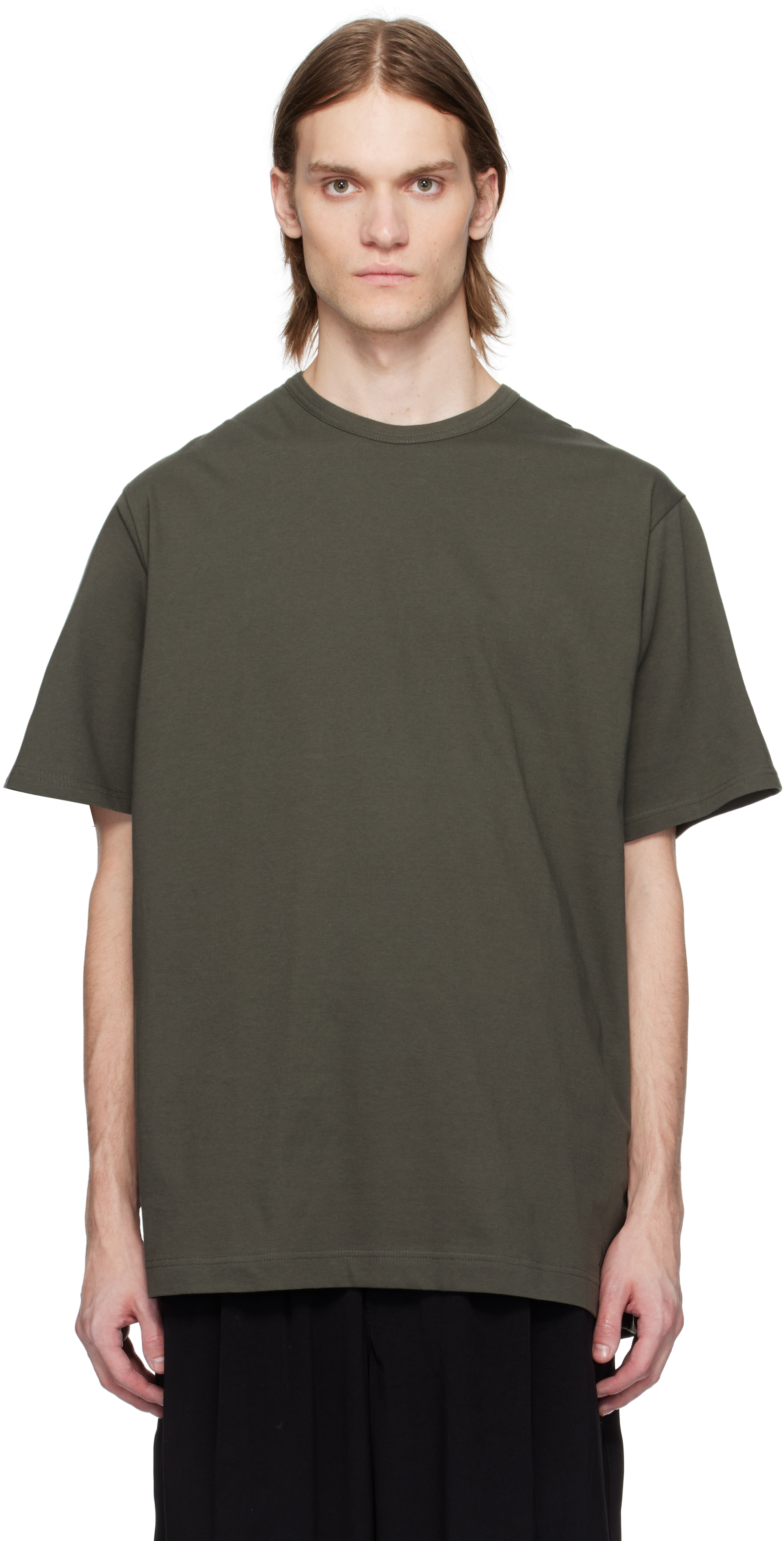 【関税込み】Y's For Men カーキ ロゴプリント 半袖Tシャツ Y's For Menのカーキ ロゴプリント 半袖Tシャツがセール中