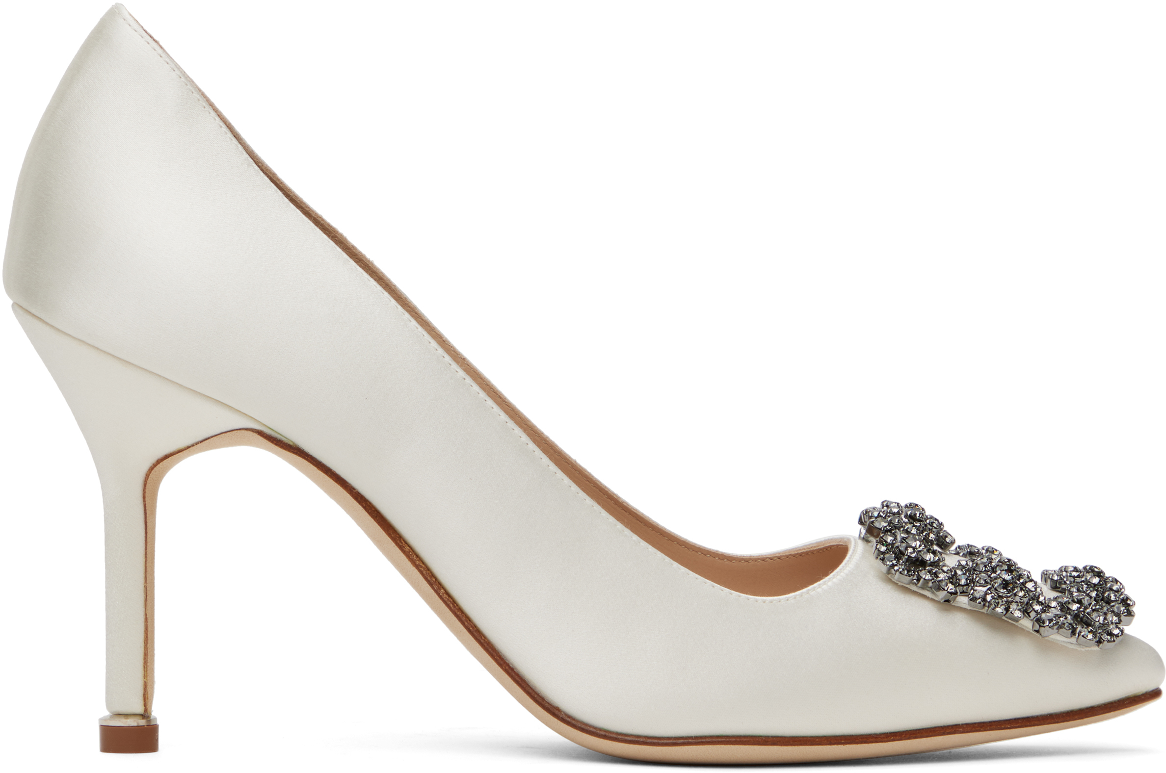 MANOLO BLAHNIK Hangisi ビジュー付きホワイトハイヒール MANOLO BLAHNIK Hangisi 70 crystal-embellished satin pumps