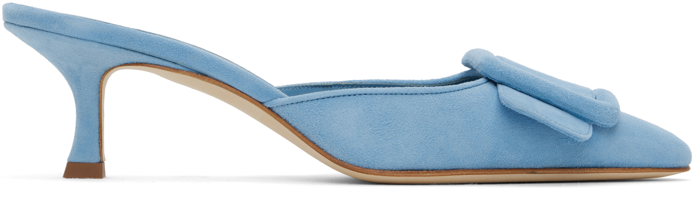 靴 MANOLO BLAHNIK MAYSALE MAYSALE | Dark Blue Chambray Buckle Detail Mules | Manolo