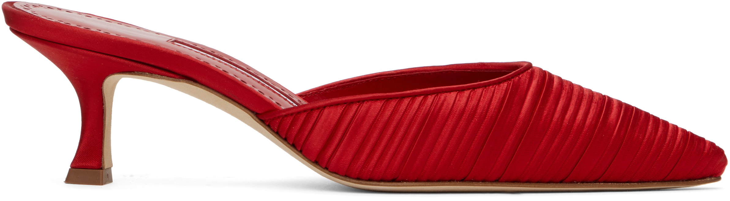 Red Carolynemu Mules by Manolo Blahnik on Sale
