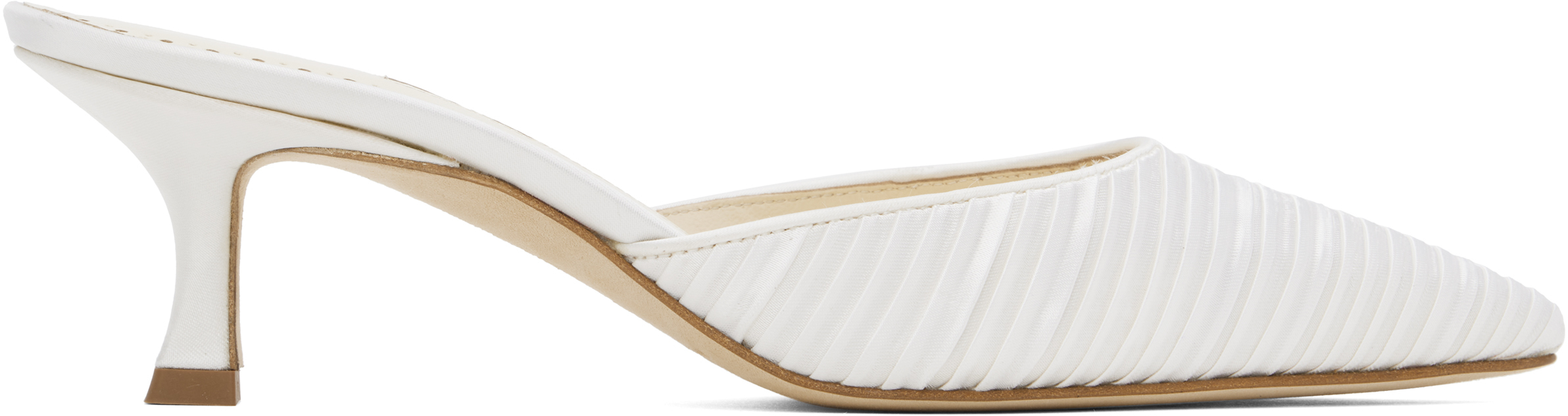 Manolo Blahnik: White Carolynemu Mules | SSENSE