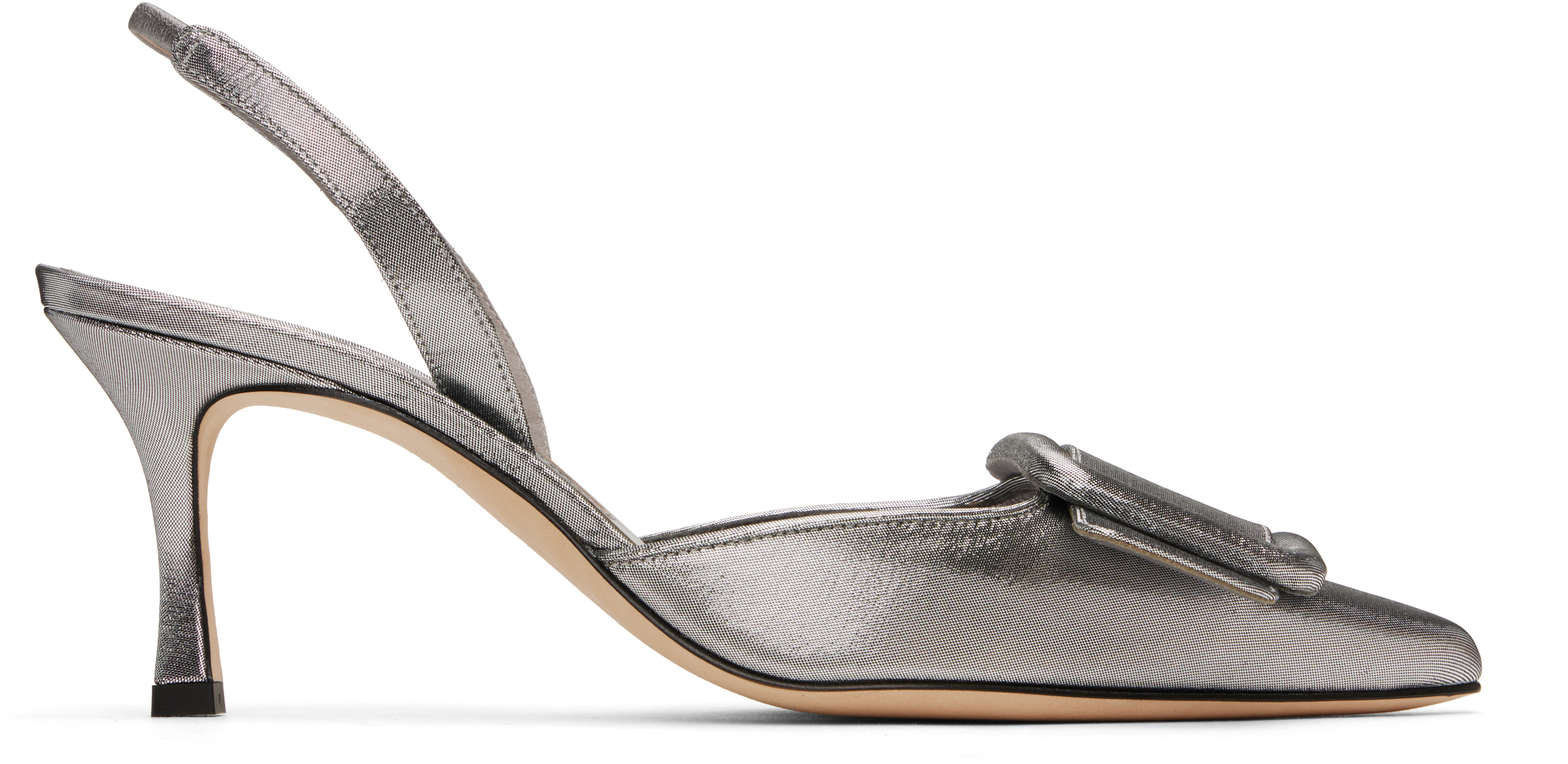 Manolo Blahnik: Silver Maysli Heels | SSENSE