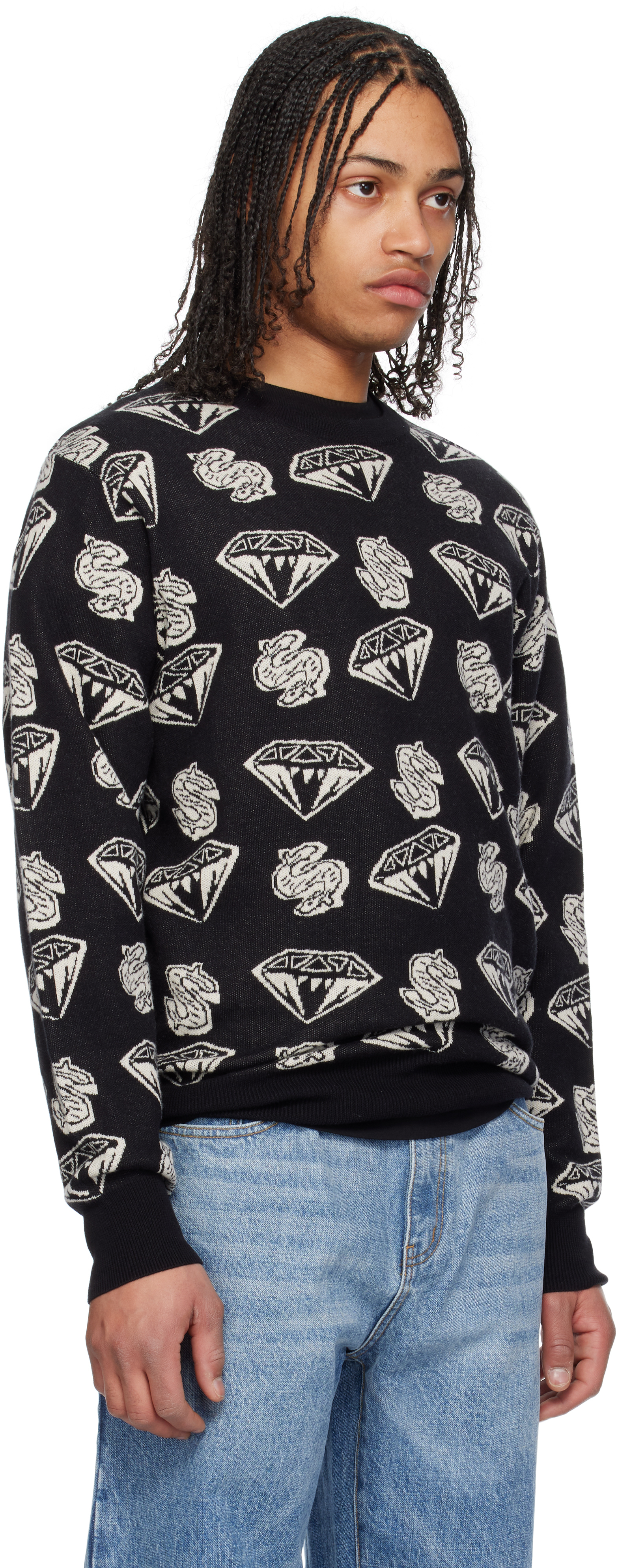 Billionaire Boys Club Black Diamonds & Dollars Knit Sweater In Black/ecru