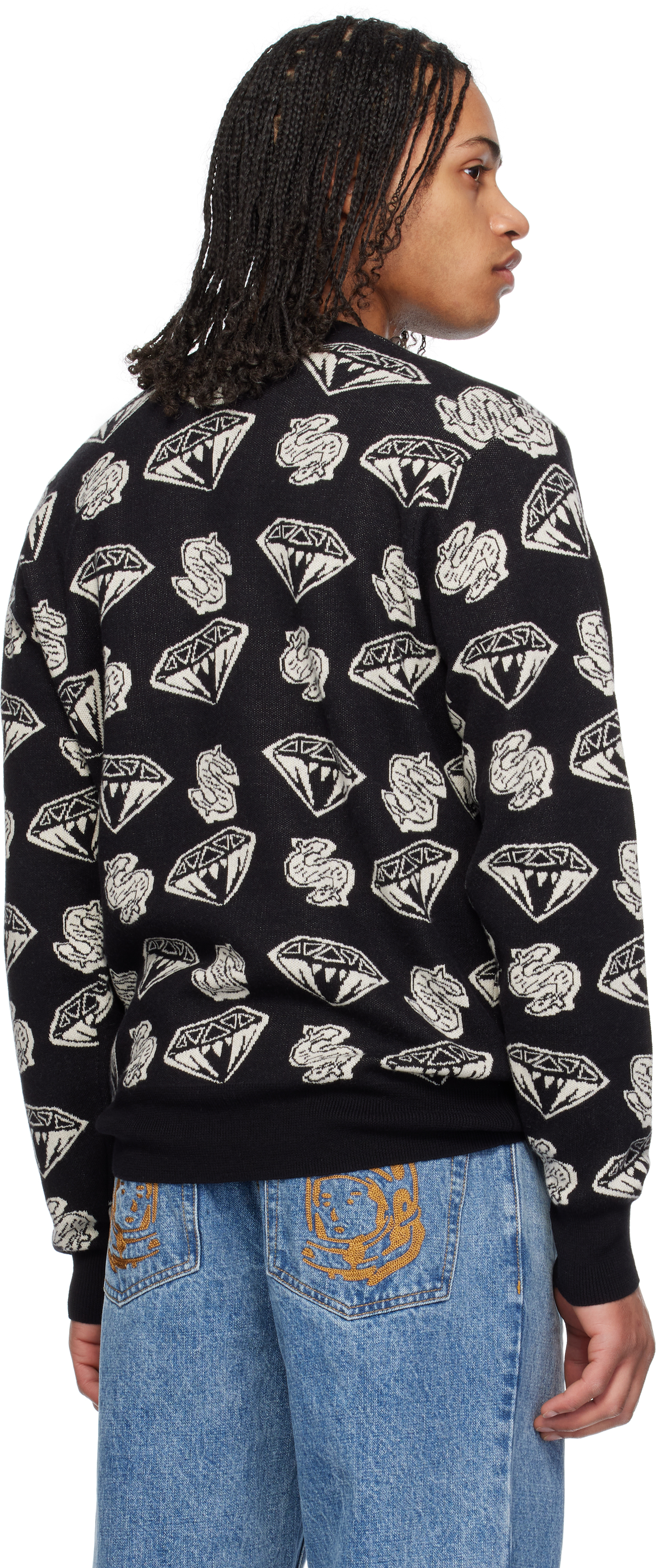 Billionaire Boys Club Black Diamonds & Dollars Knit Sweater In Black/ecru
