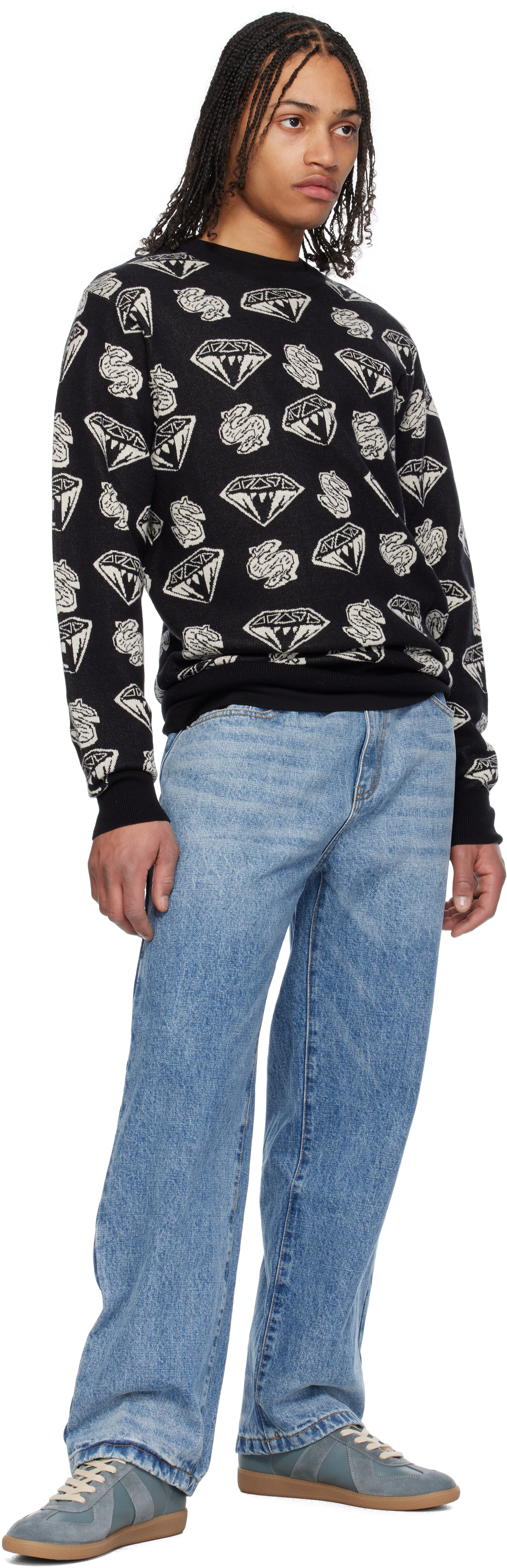 Billionaire Boys Club Black Diamonds & Dollars Knit Sweater In Black/ecru