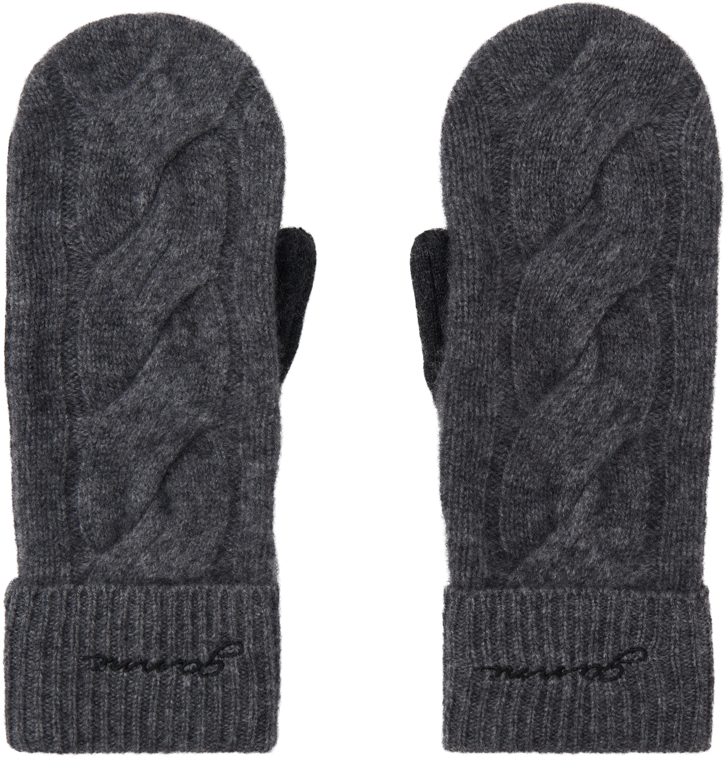 Ganni Gray & Black Cashmere Mix Mittens In 252 Phantom