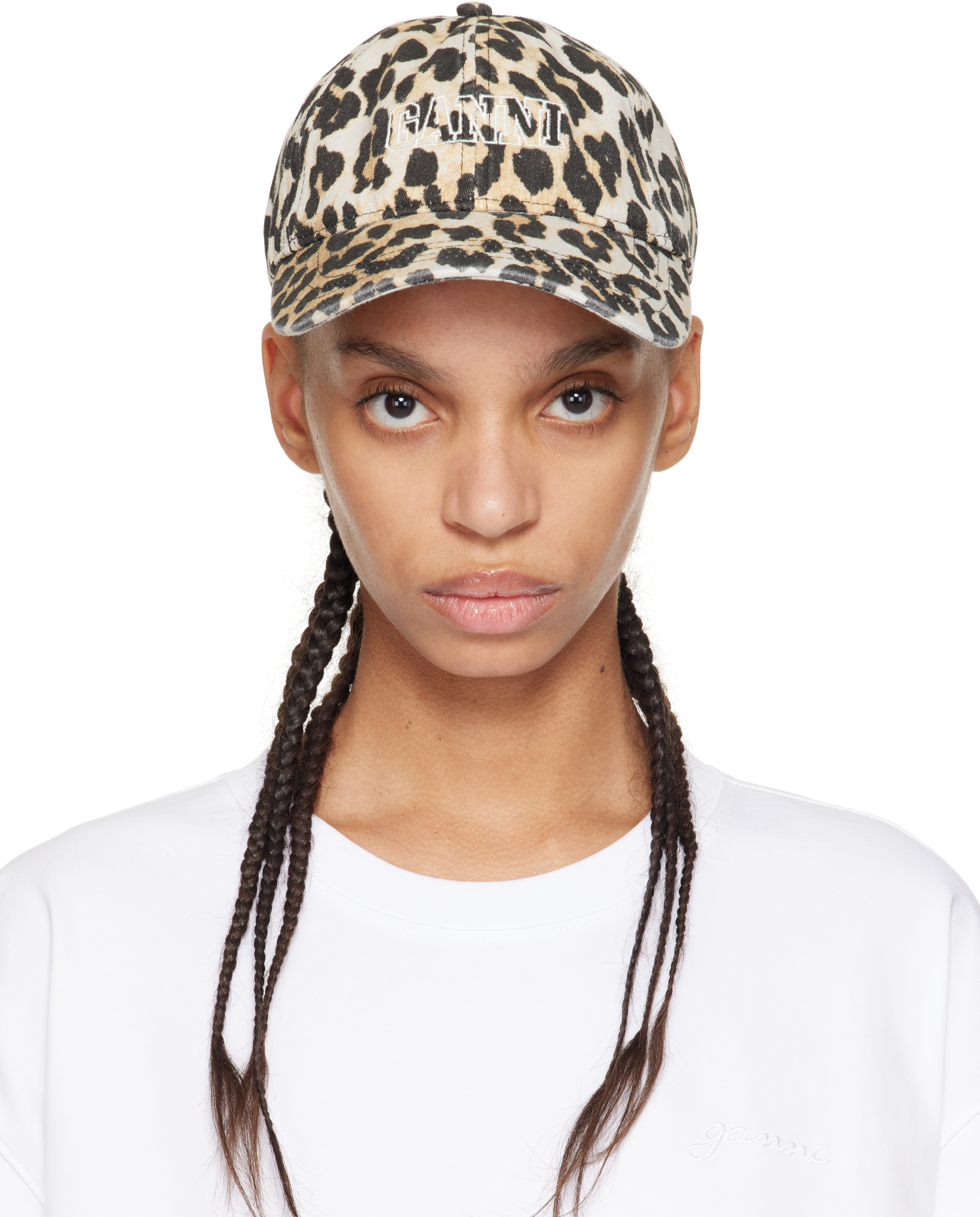 GANNI: Beige & Black Print Cap | SSENSE