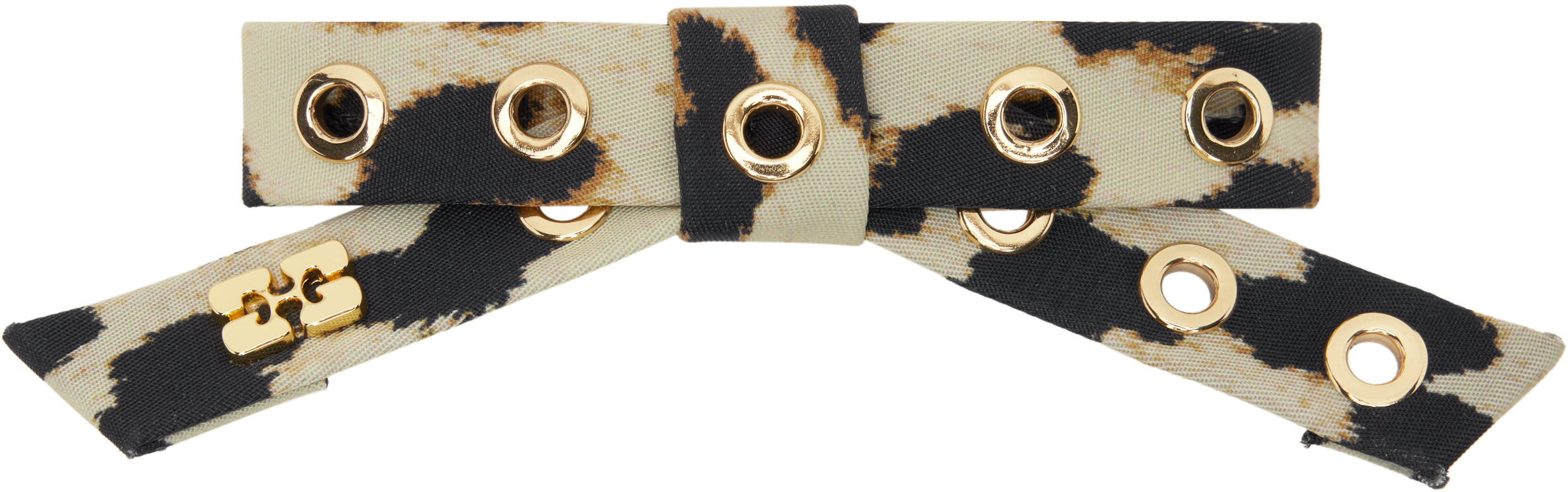 Beige 
Black Leopard Eyelet Bow Barrette