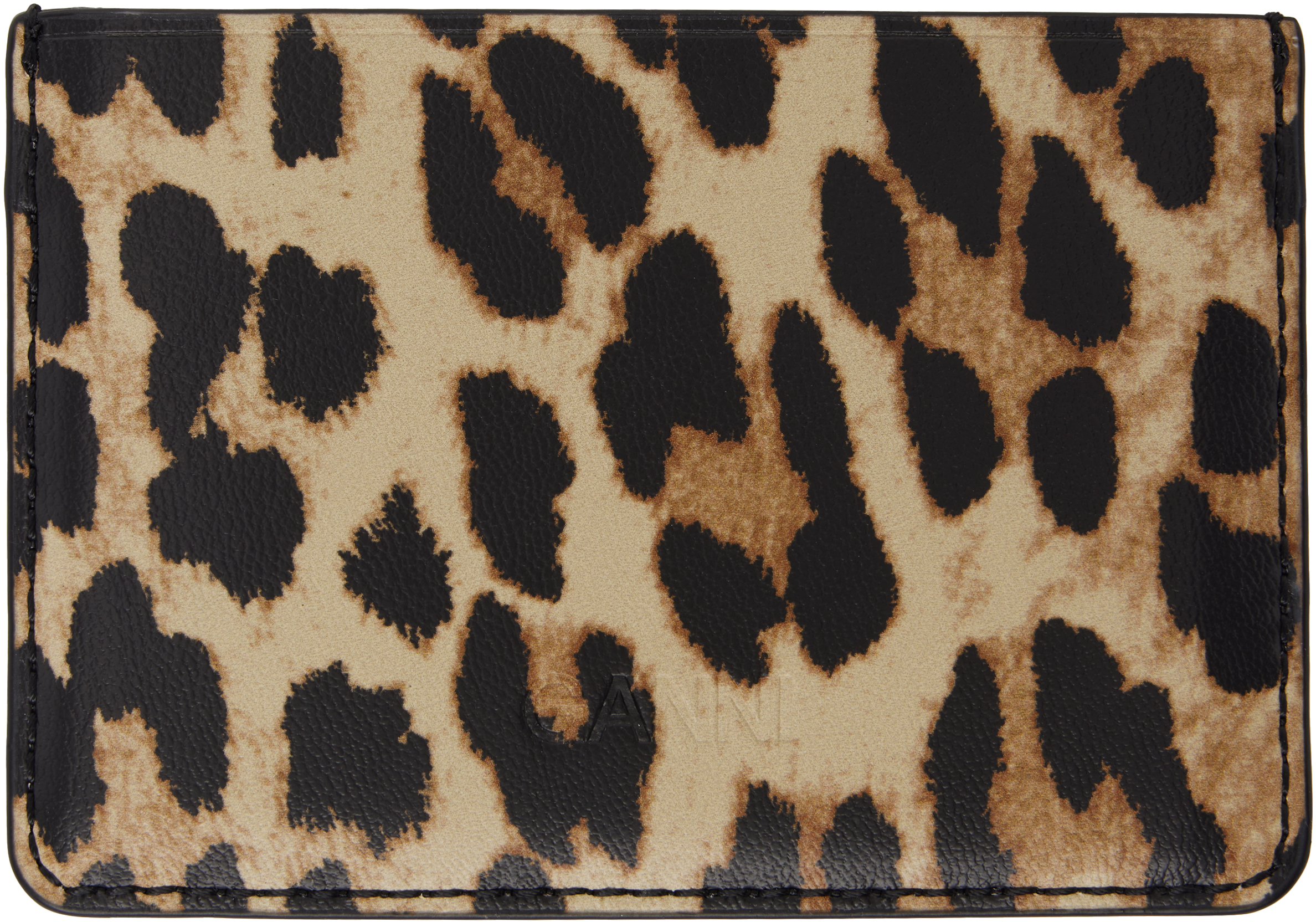 Ganni Bou Leopard-print Leather Card Holder In 943 Leopard