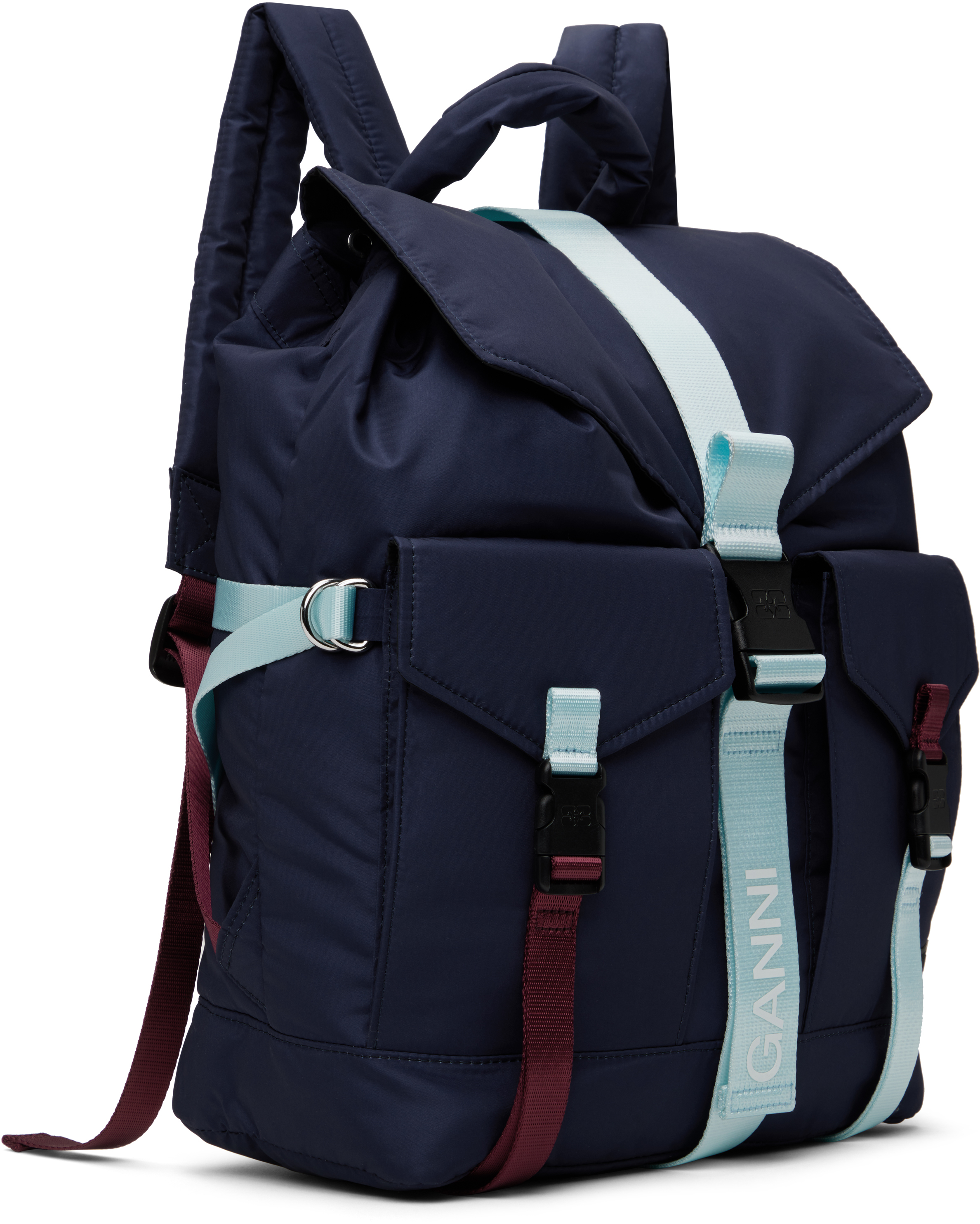 Ganni Navy Tech Backpack In 268 Peacoat
