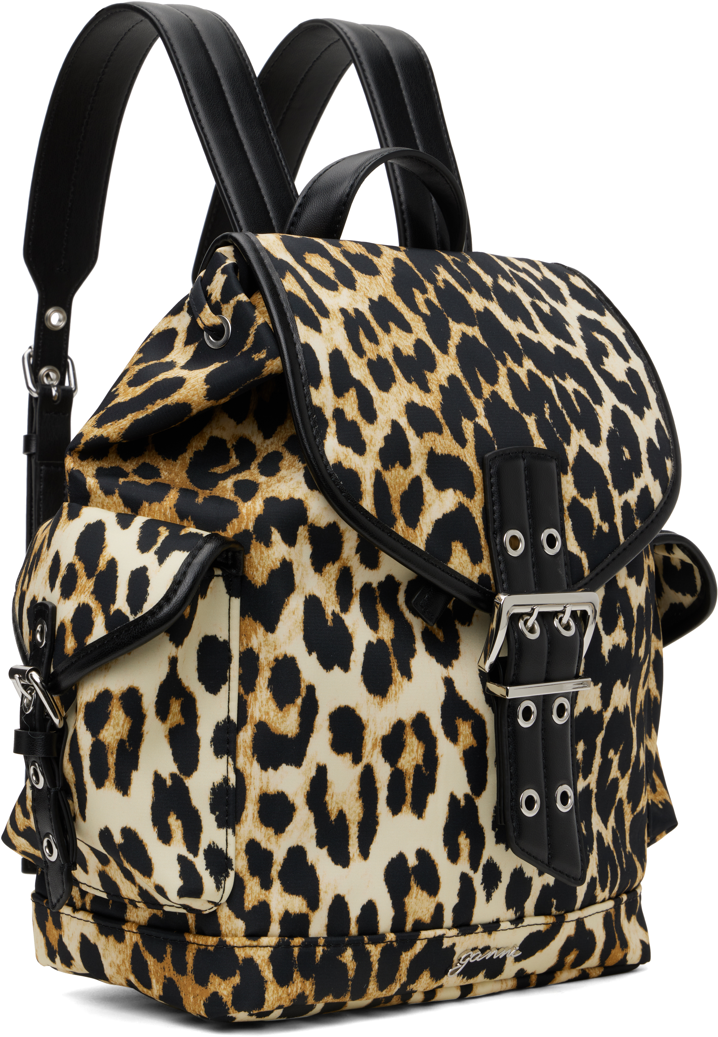 Ganni Magnetic Buckle Backpack Leopard Print In 943 Leopard