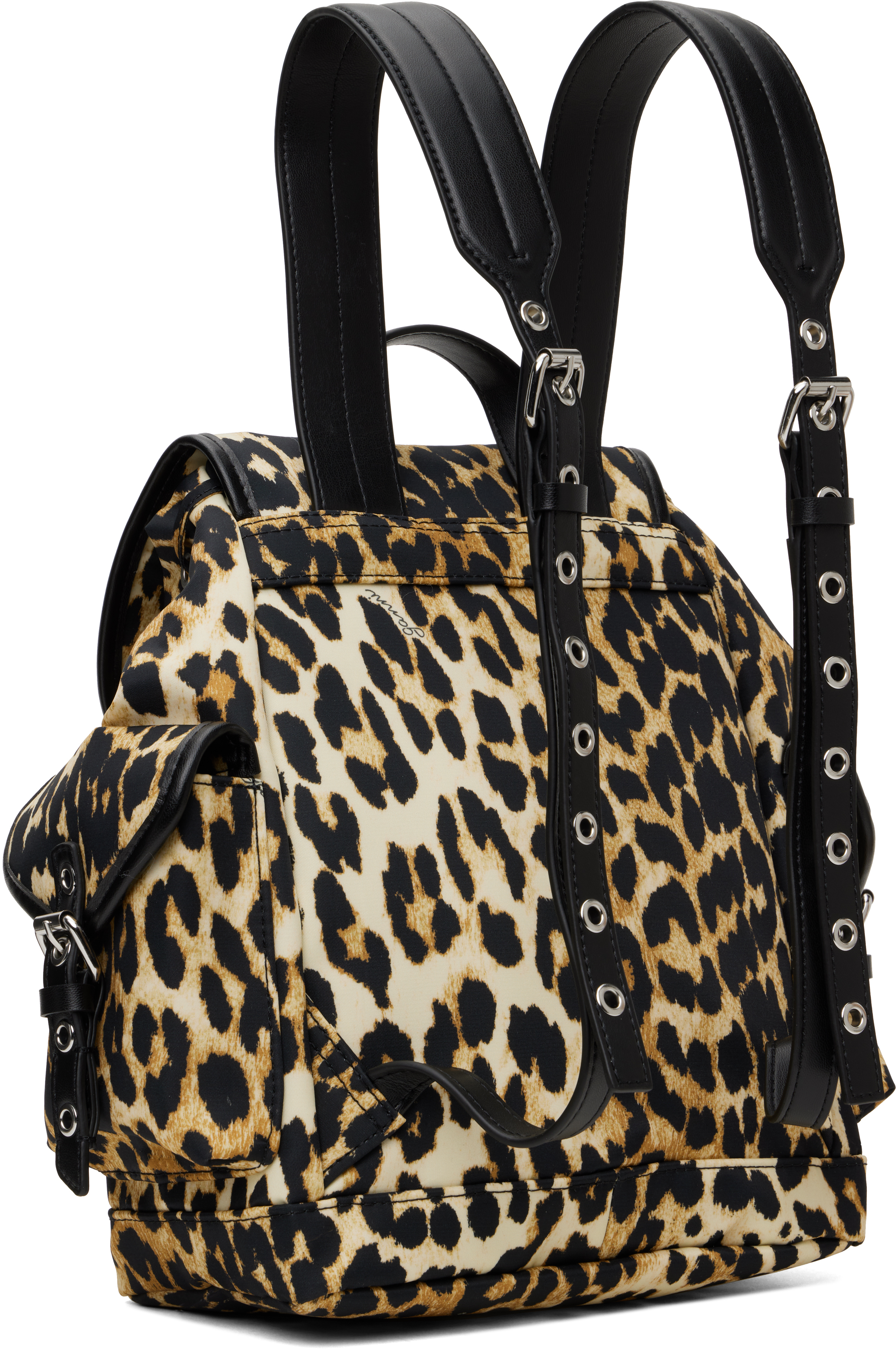 Ganni Magnetic Buckle Backpack Leopard Print In 943 Leopard