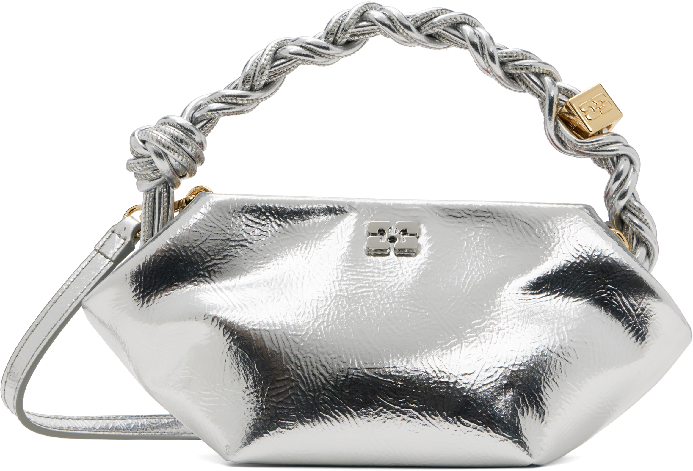トートバッグ Ganni Bou' Mini Bag In Silver Leather Blend Silver Metallic Mini GANNI Bou Bag by GANNI on Sale