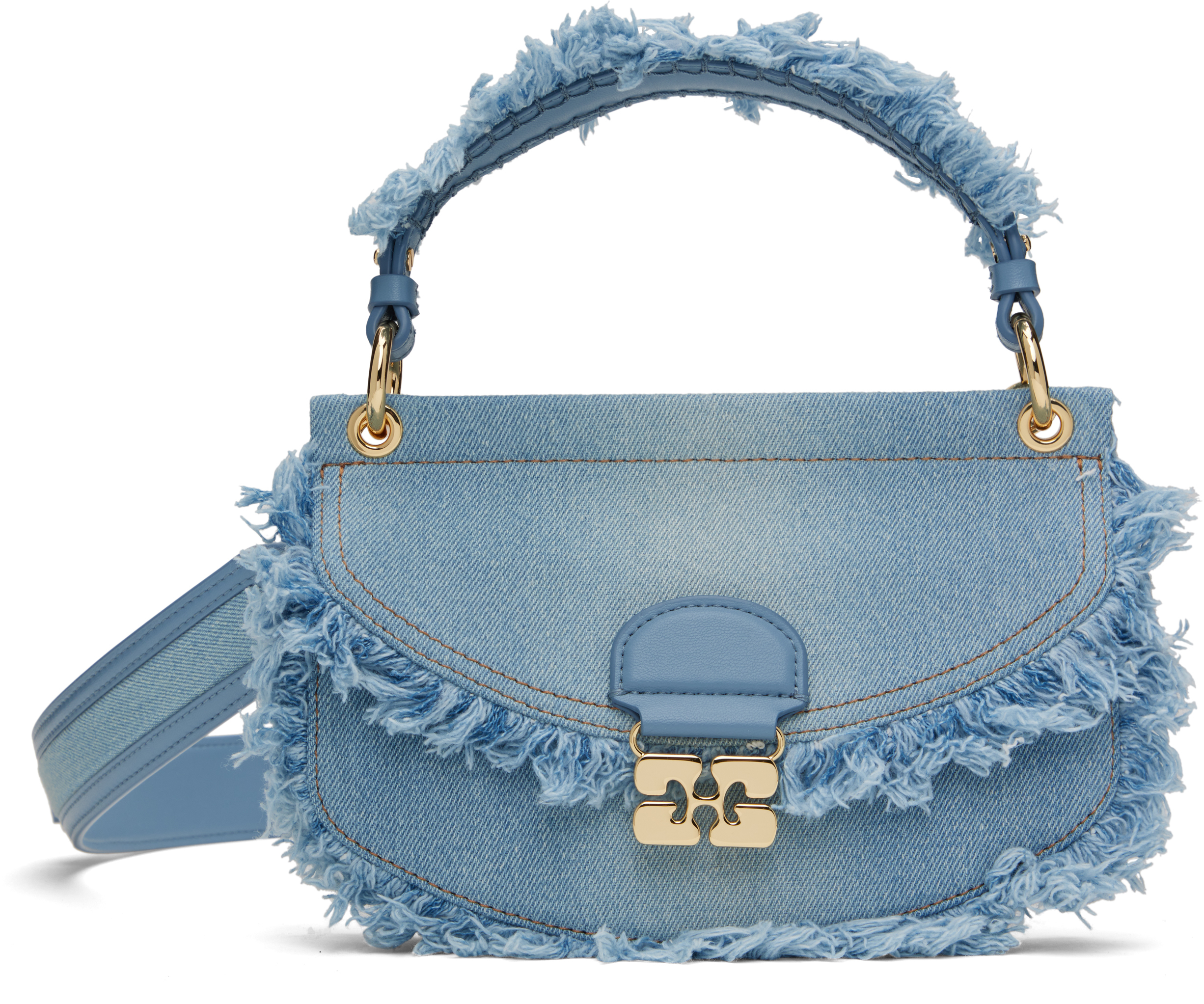 【関税込み】GANNI ブルー ミニ Apo-G トップハンドル バッグ Faded Denim Blue Denim Mini Top Handle Apo-G Bag | GANNI US