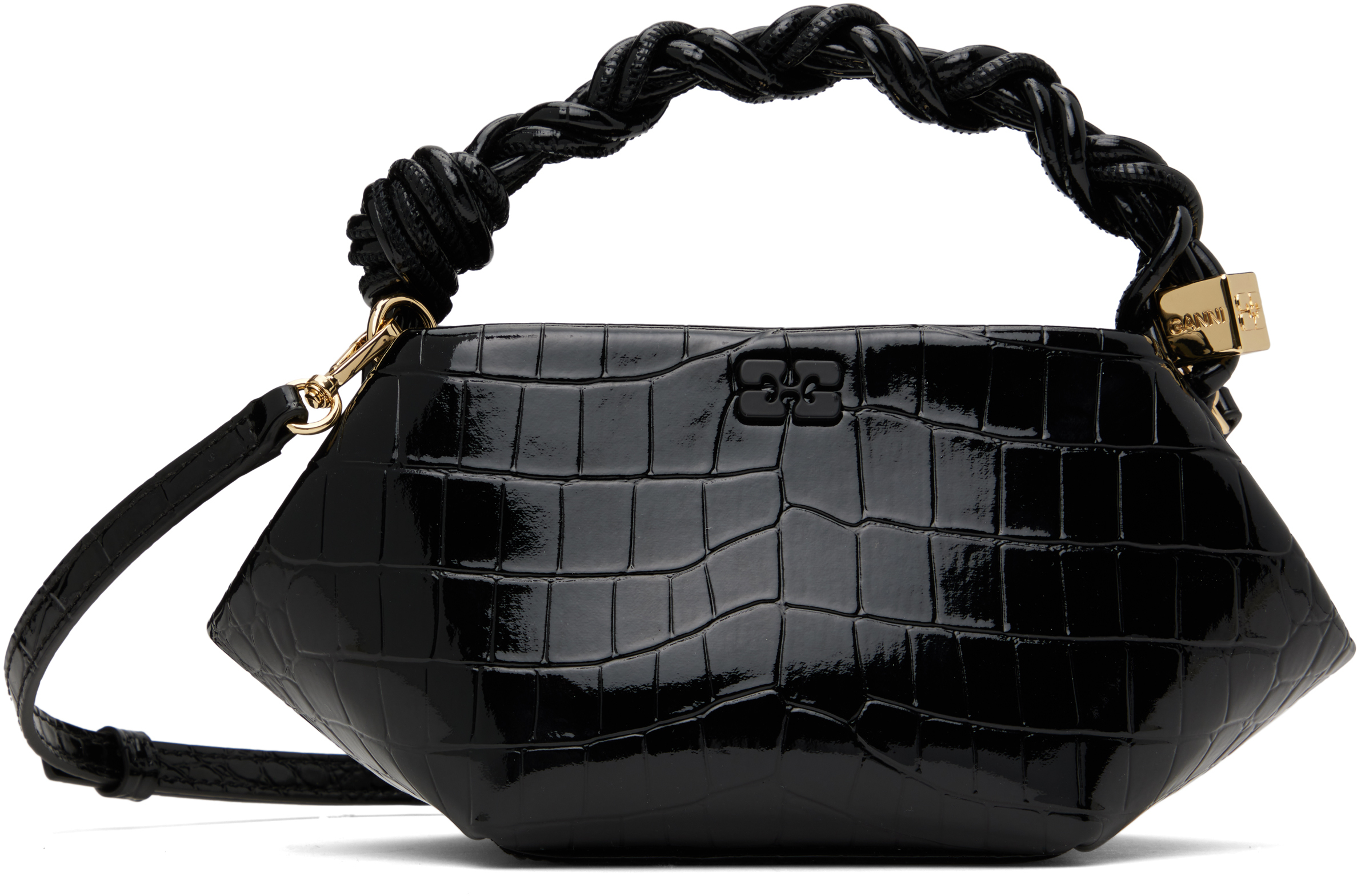 GANNI ●ELLE掲載● BOU クロコパテントミニボウバッグ GANNI(ガニー)｜Ganni Bou バッグ Mini/ブラック の通販